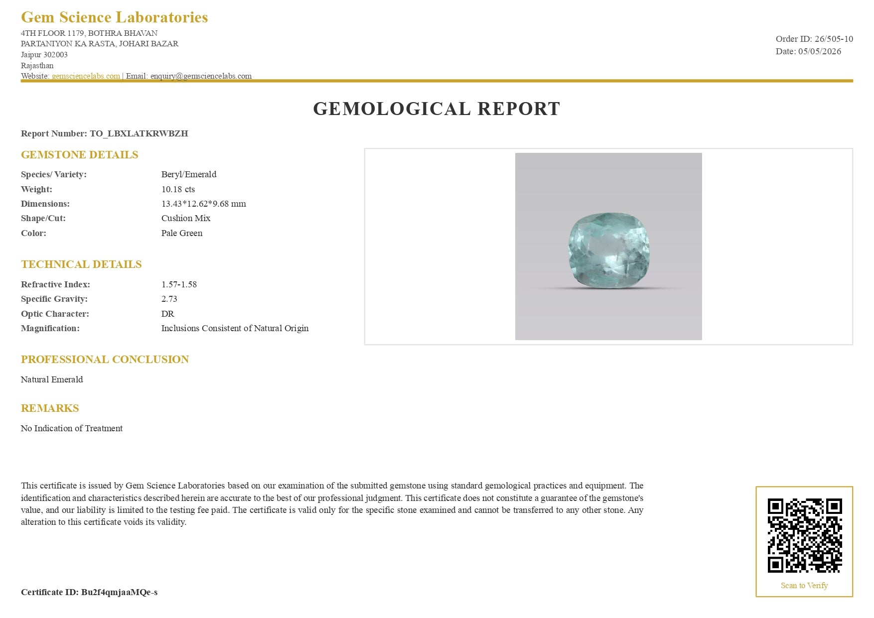 Emerald ( Panna ) - 10.18 Carat