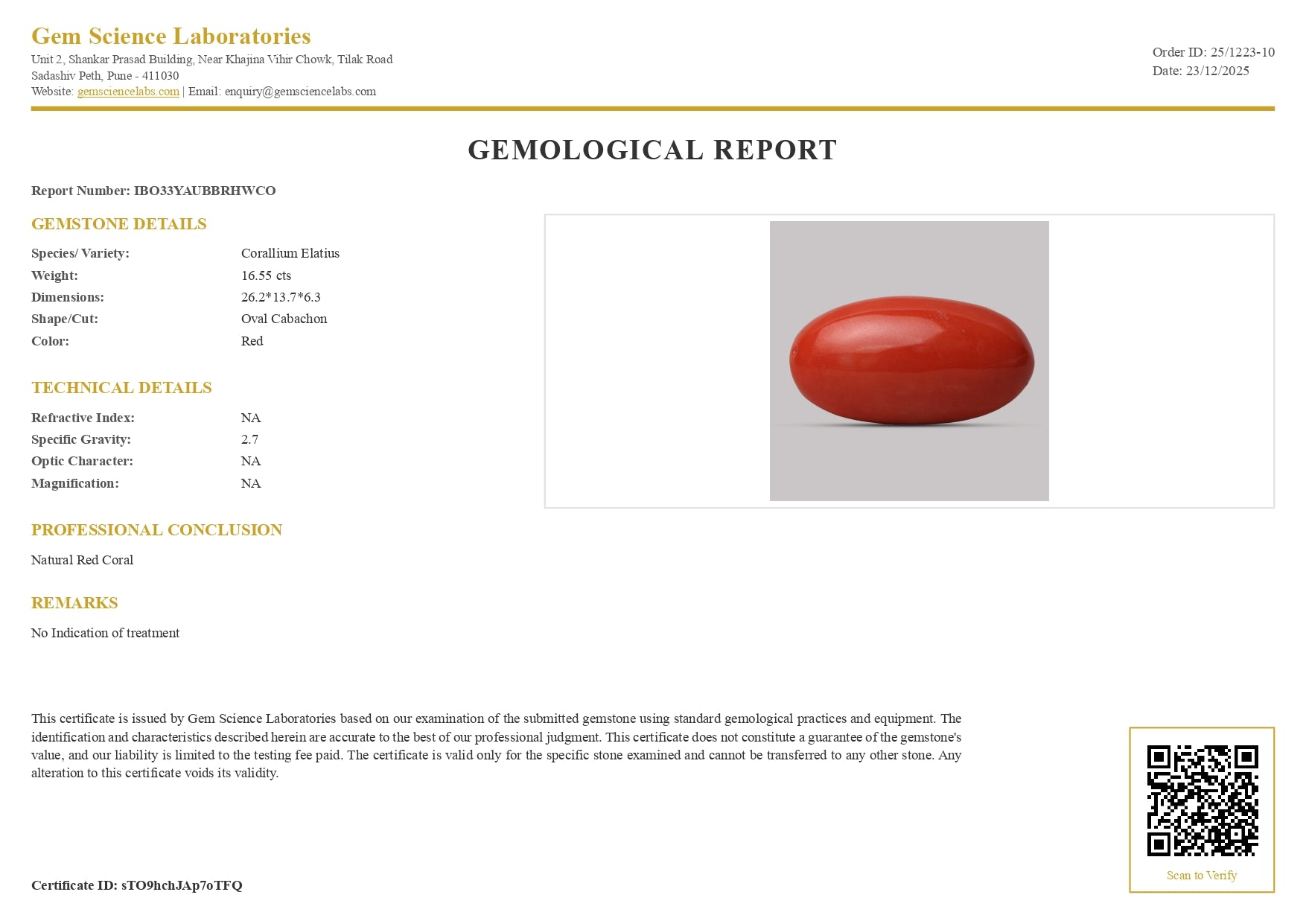 Red Coral - 16.55 Carat