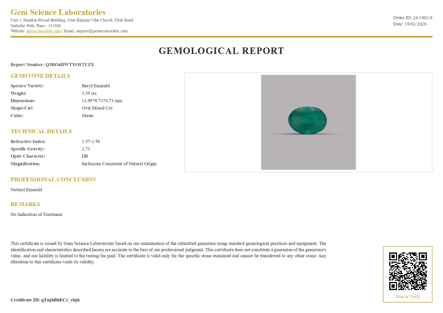 Emerald ( Panna ) - 3.55 Carat