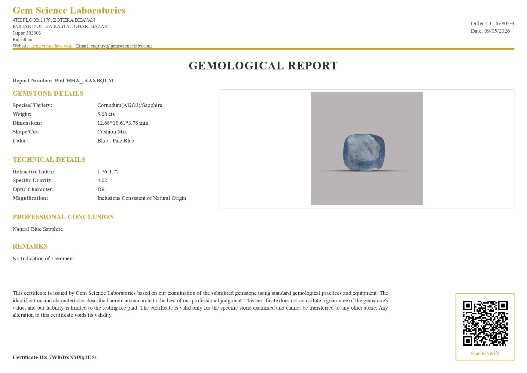 Blue Sapphire - 5.08 Carat (Ceylon)