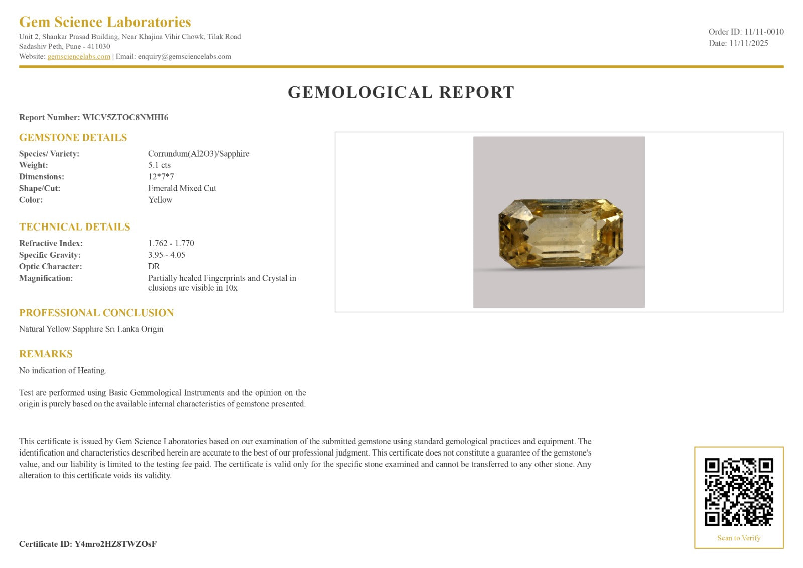Yellow Sapphire - 5.10 Carat (Ceylon)