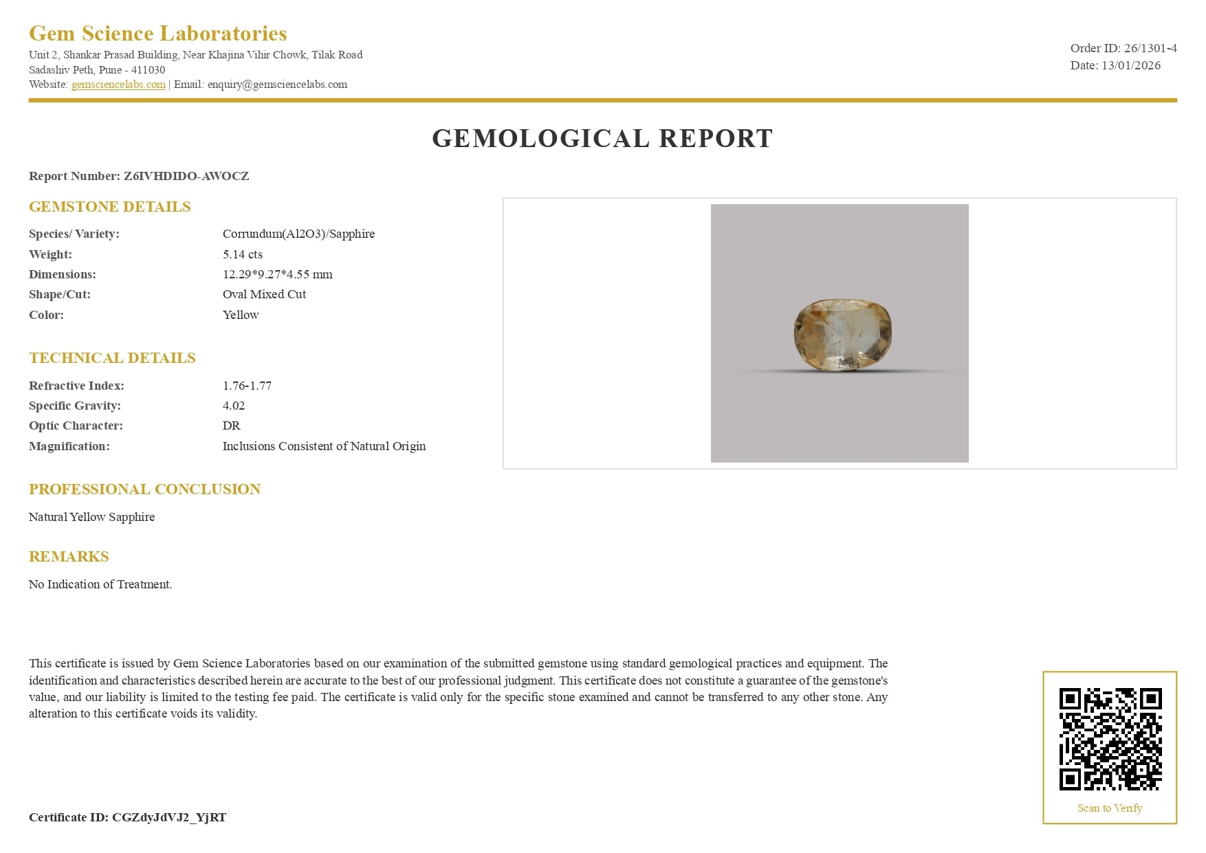 Yellow Sapphire - 5.14 Carat (Ceylon)