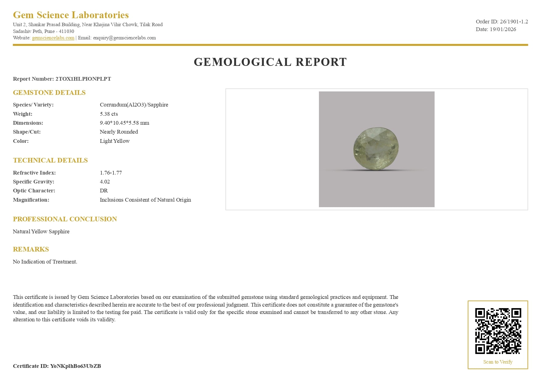 Yellow Sapphire - 5.38 Carat (Ceylon)