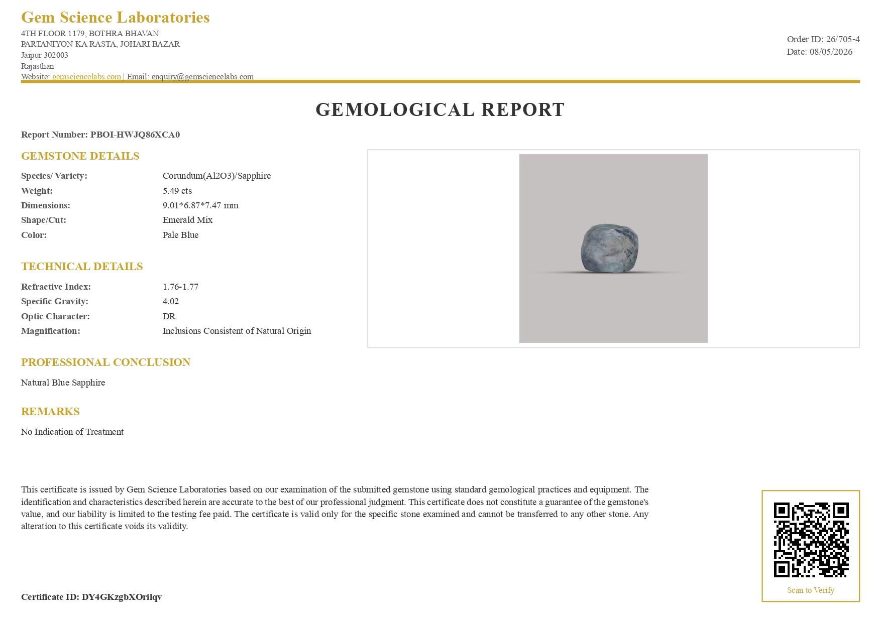Blue Sapphire - 5.49 Carat (Ceylon)