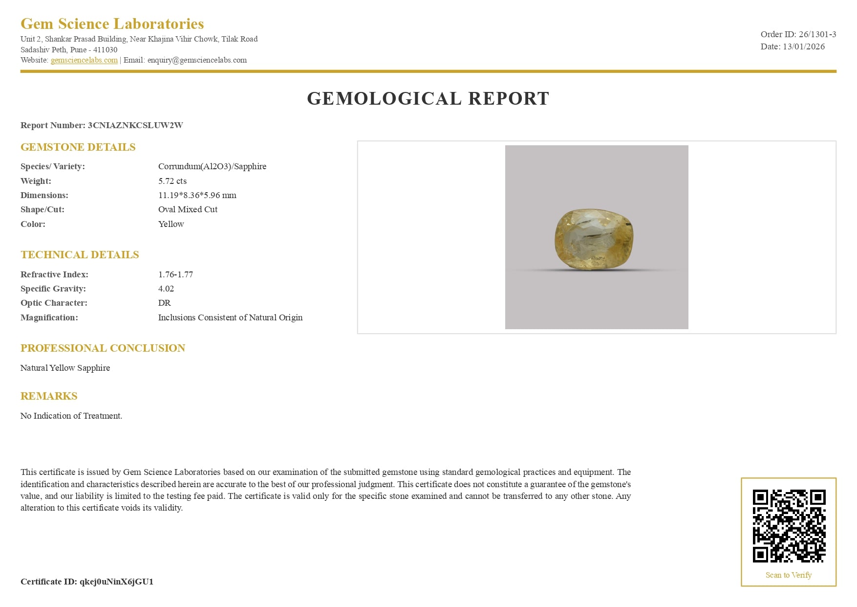 Yellow Sapphire - 5.72 Carat (Ceylon)