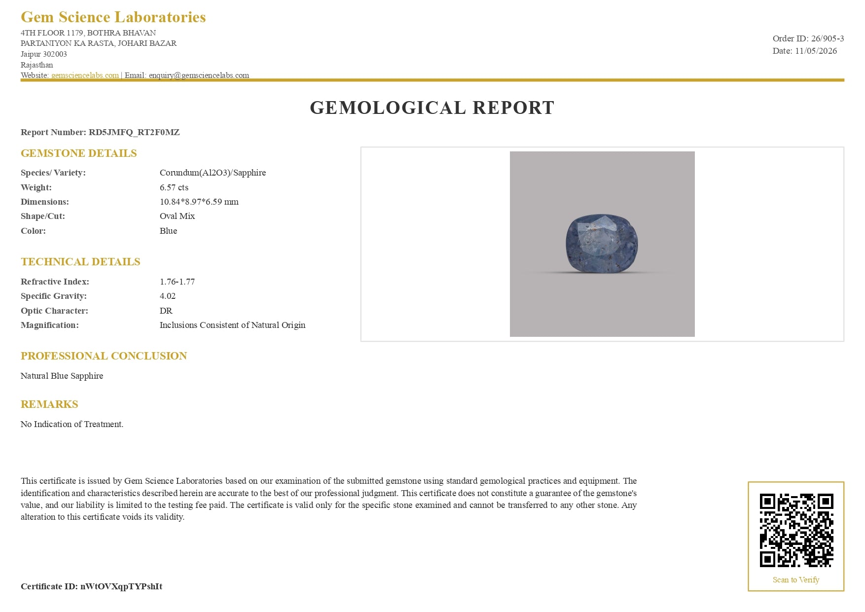 Blue Sapphire - 6.57 Carat (Ceylon)