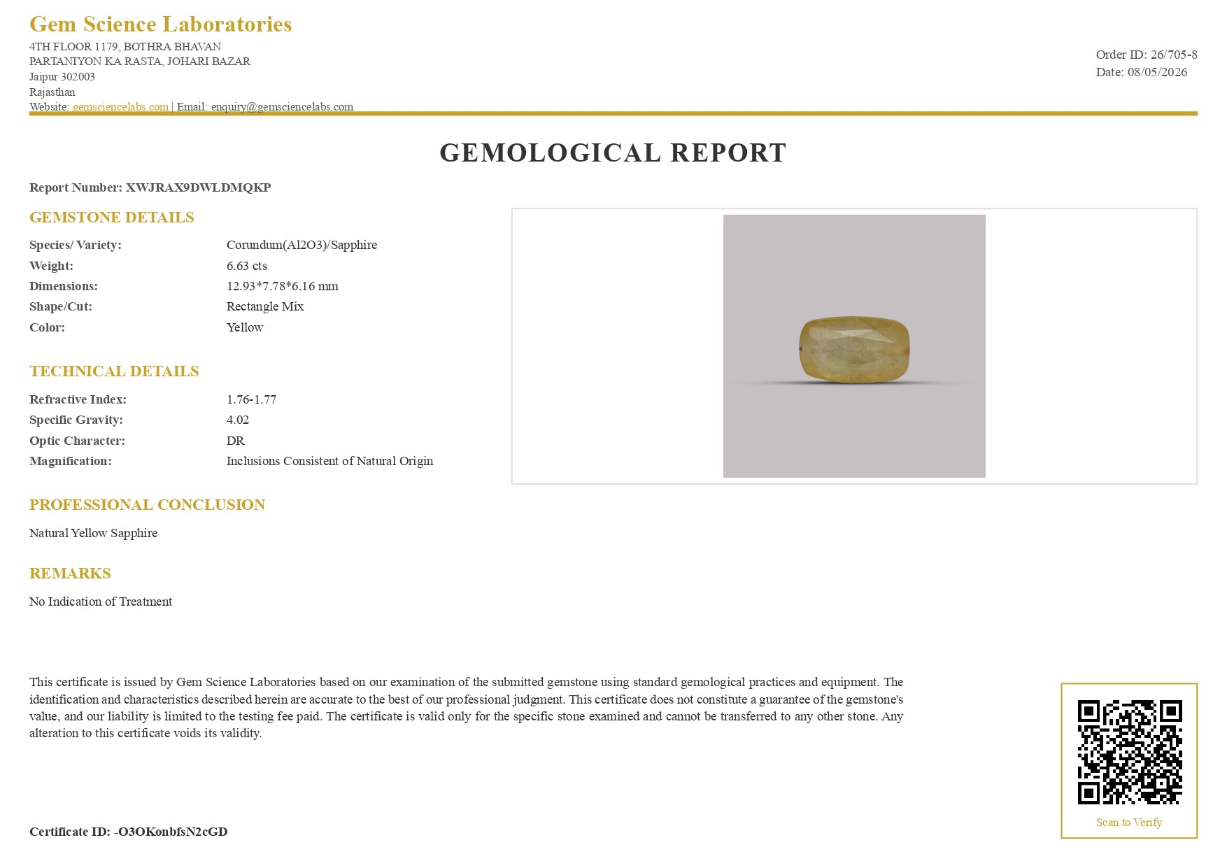 Yellow Sapphire - 6.63 Carat (Ceylon)