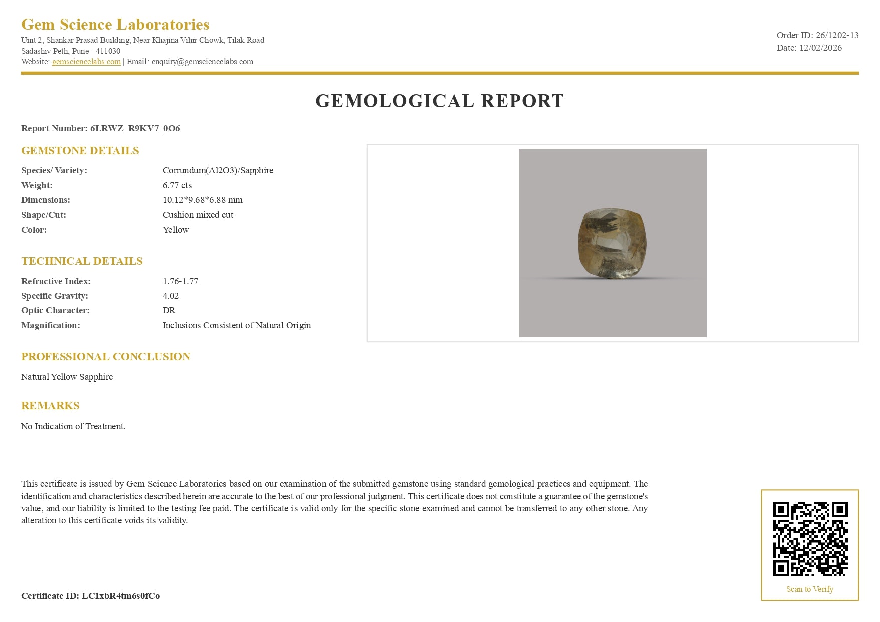 Yellow Sapphire - 6.77 Carat (Ceylon)