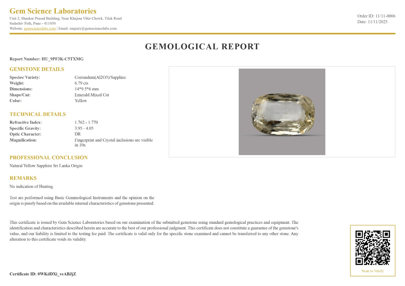 Yellow Sapphire - 6.79 Carat (Ceylon)