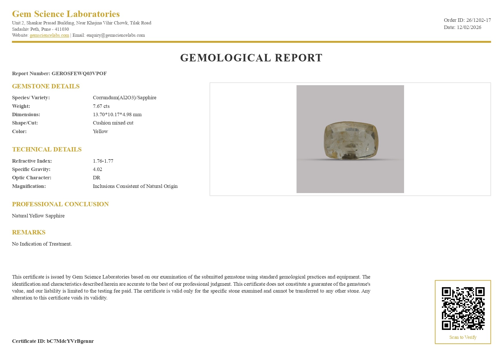 Yellow Sapphire - 7.67 Carat (Ceylon)