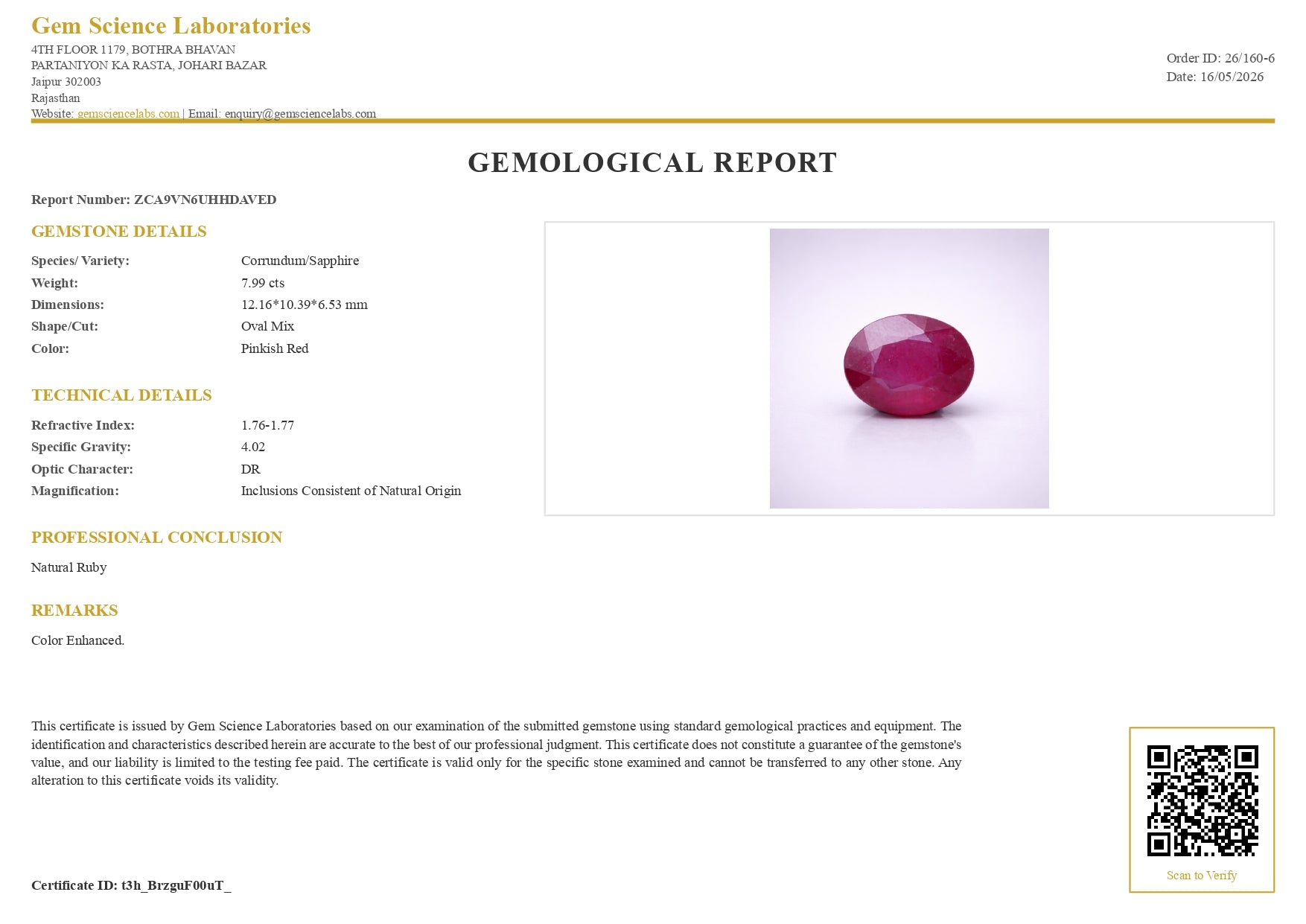 Ruby (Bangkok) - 7.99 Carat