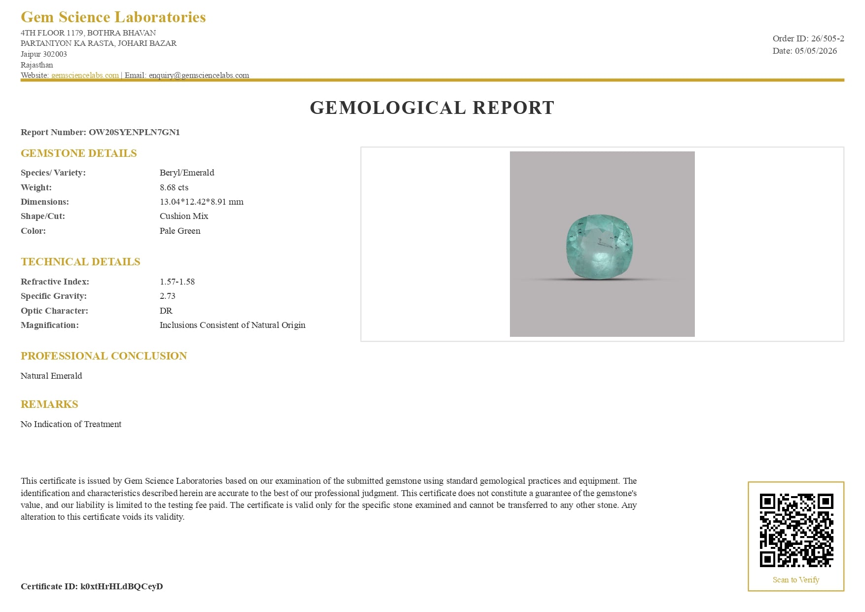 Emerald ( Panna ) - 8.68 Carat