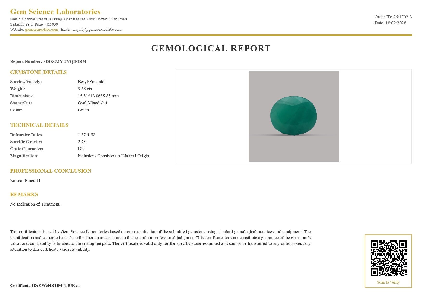 Emerald ( Panna ) - 9.365 Carat