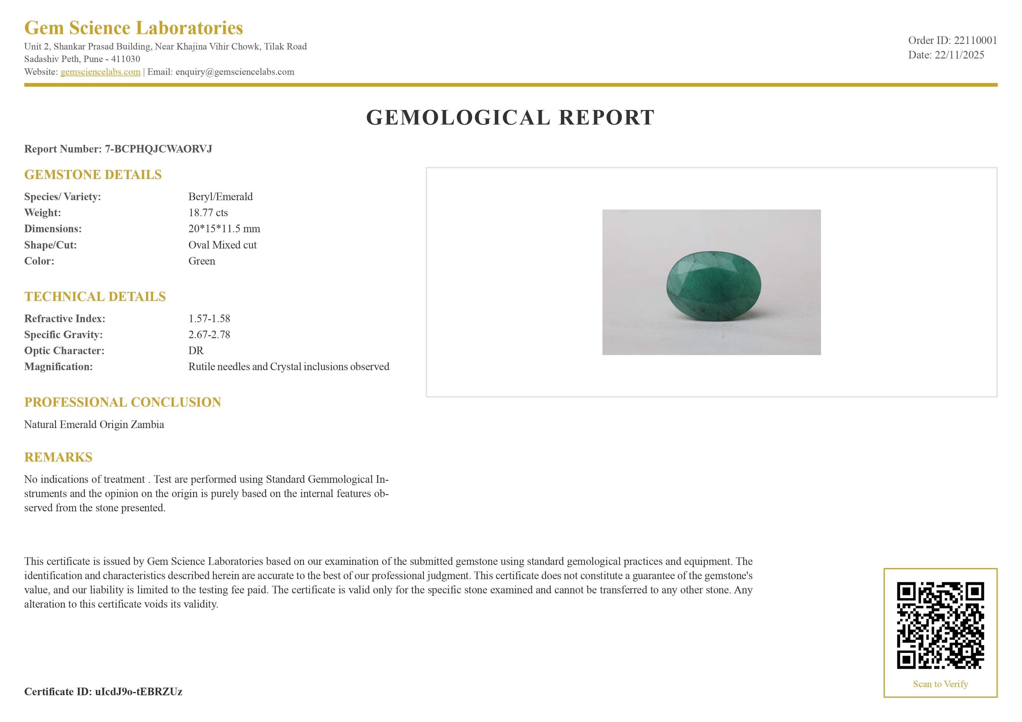 Emerald ( Panna ) - 18.77 Carat