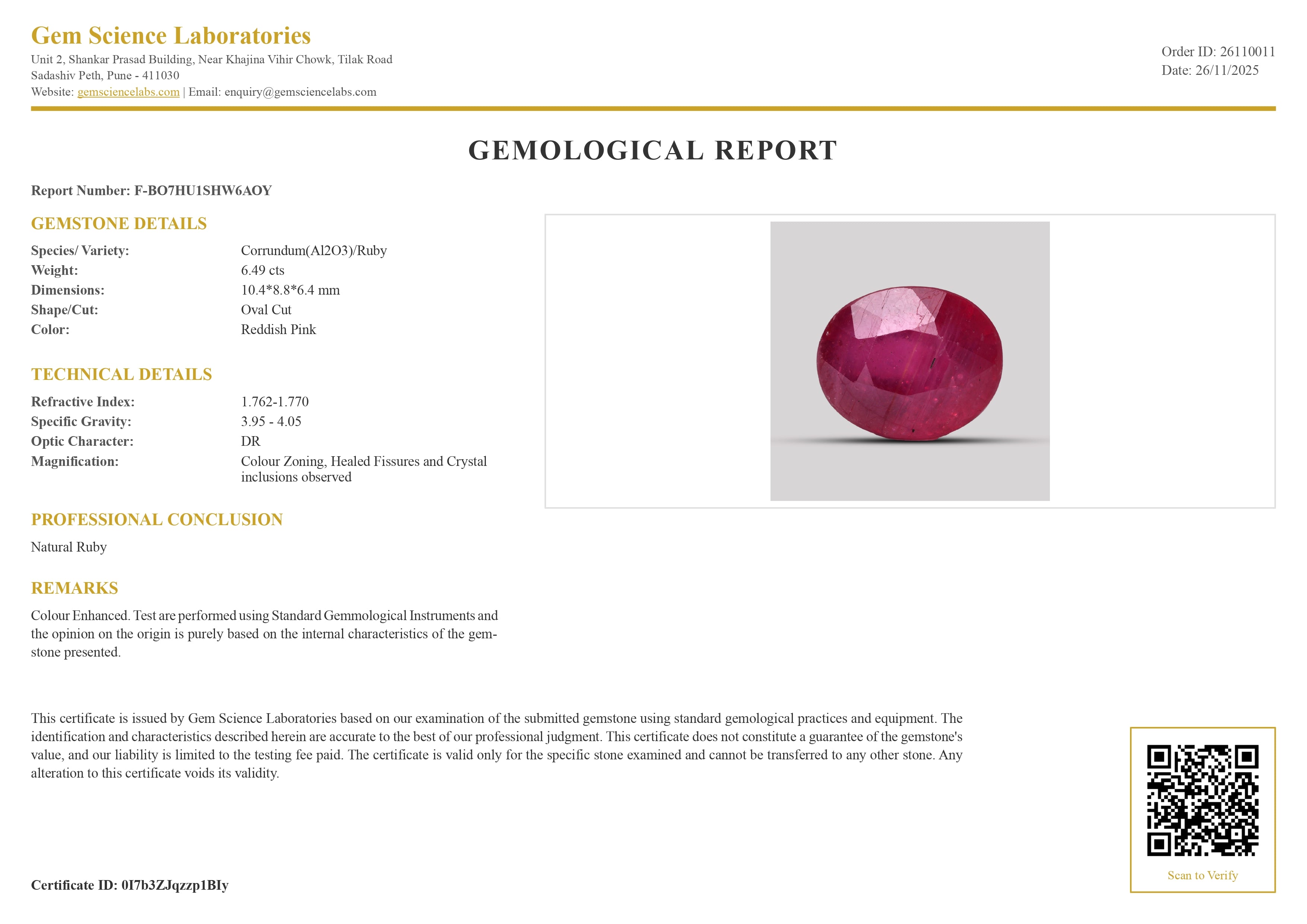 Ruby (Bangkok) - 6.49 Carat