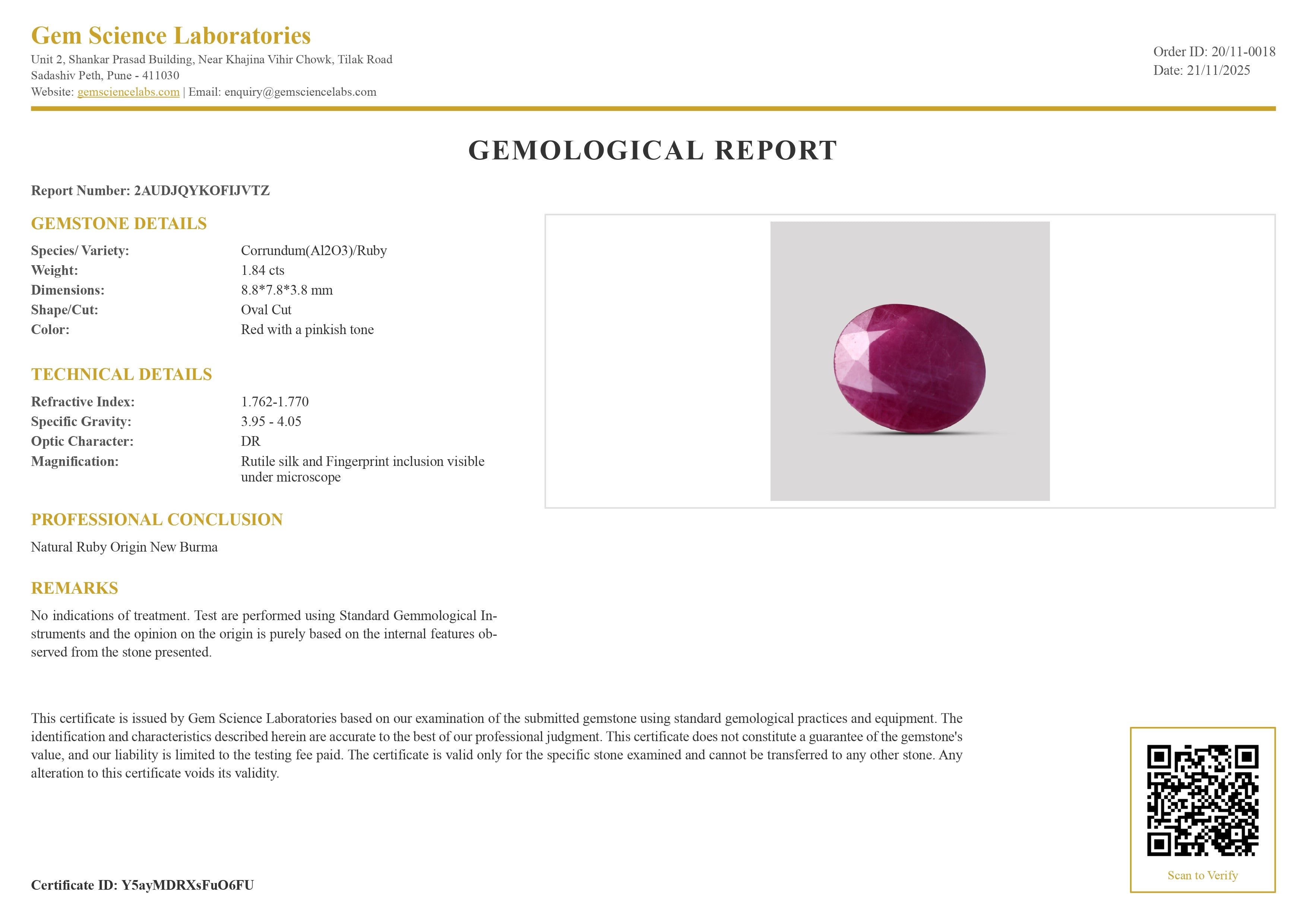 Ruby (Manik) - 1.84 Carat (New Burma)