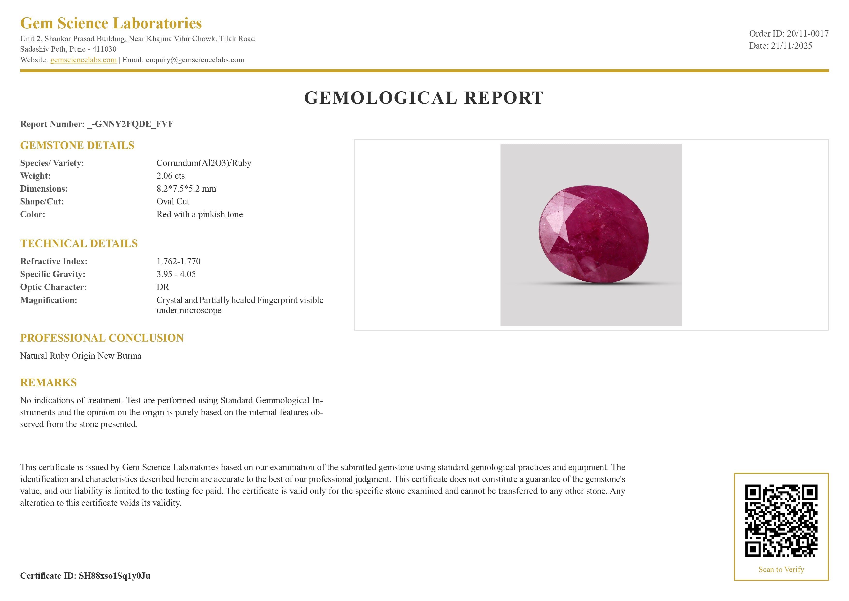 Ruby (Manik) - 2.06 Carat (New Burma)