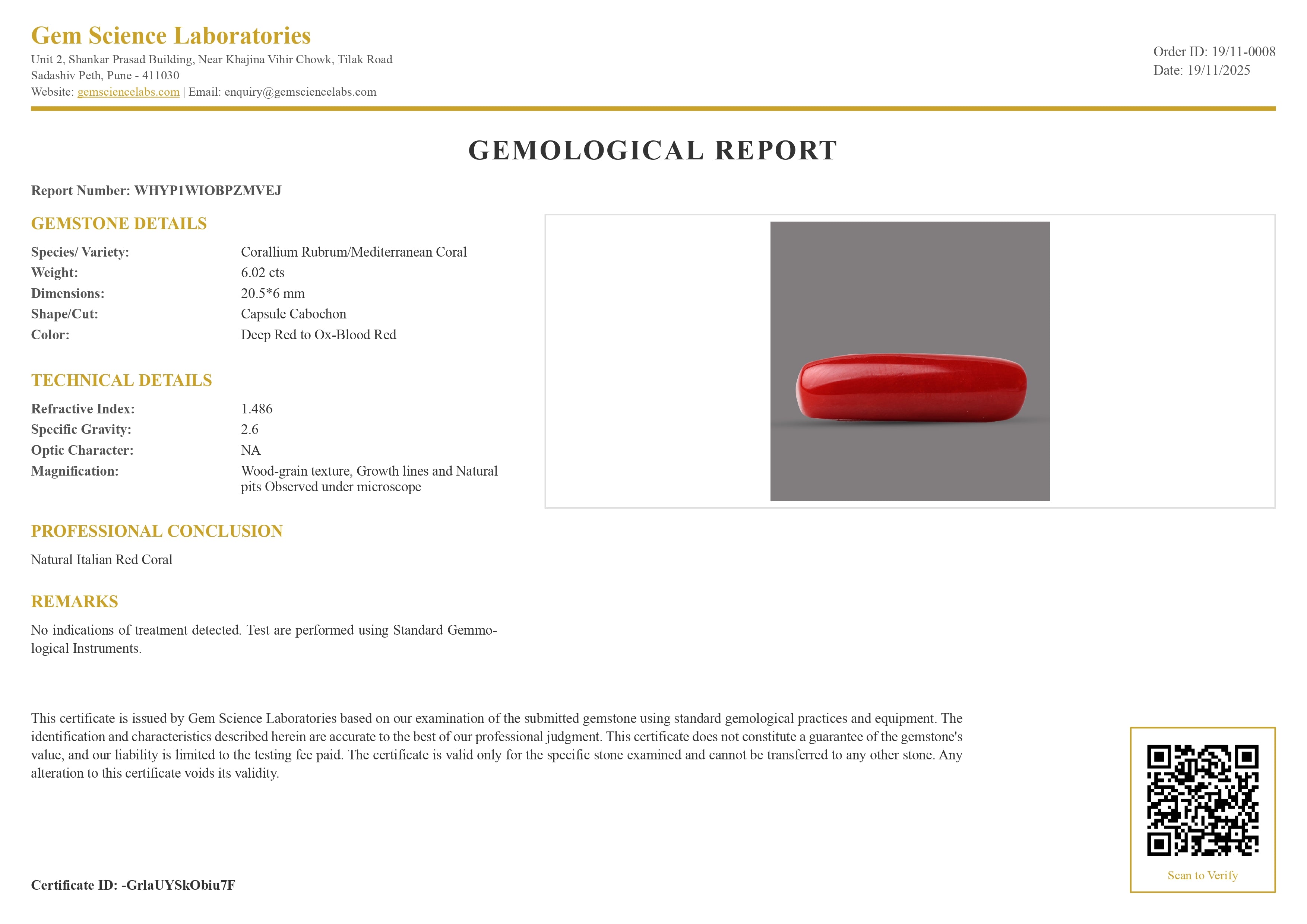 Red Coral Italian - 6.02 Carat