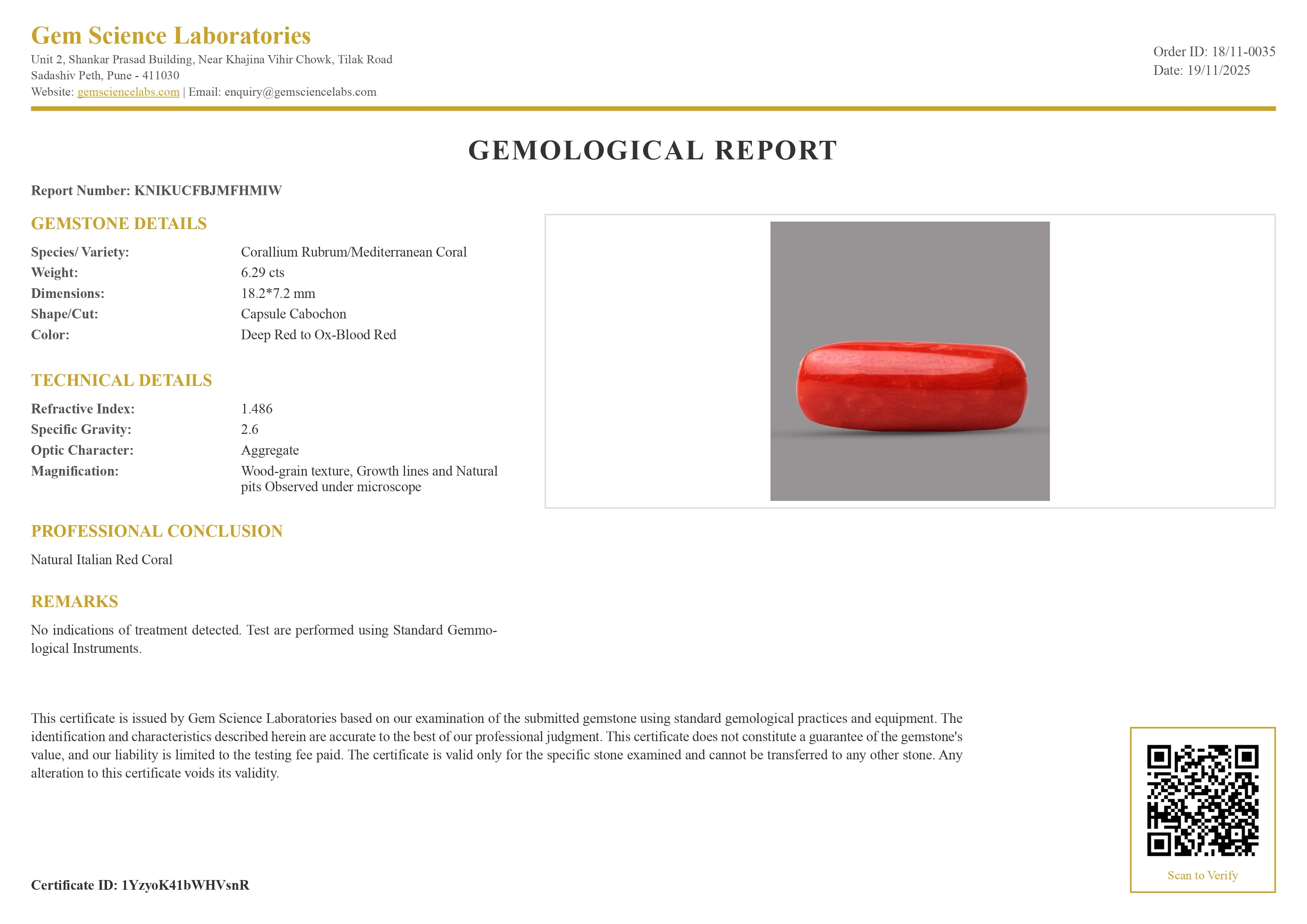 Red Coral Italian - 6.29 Carat