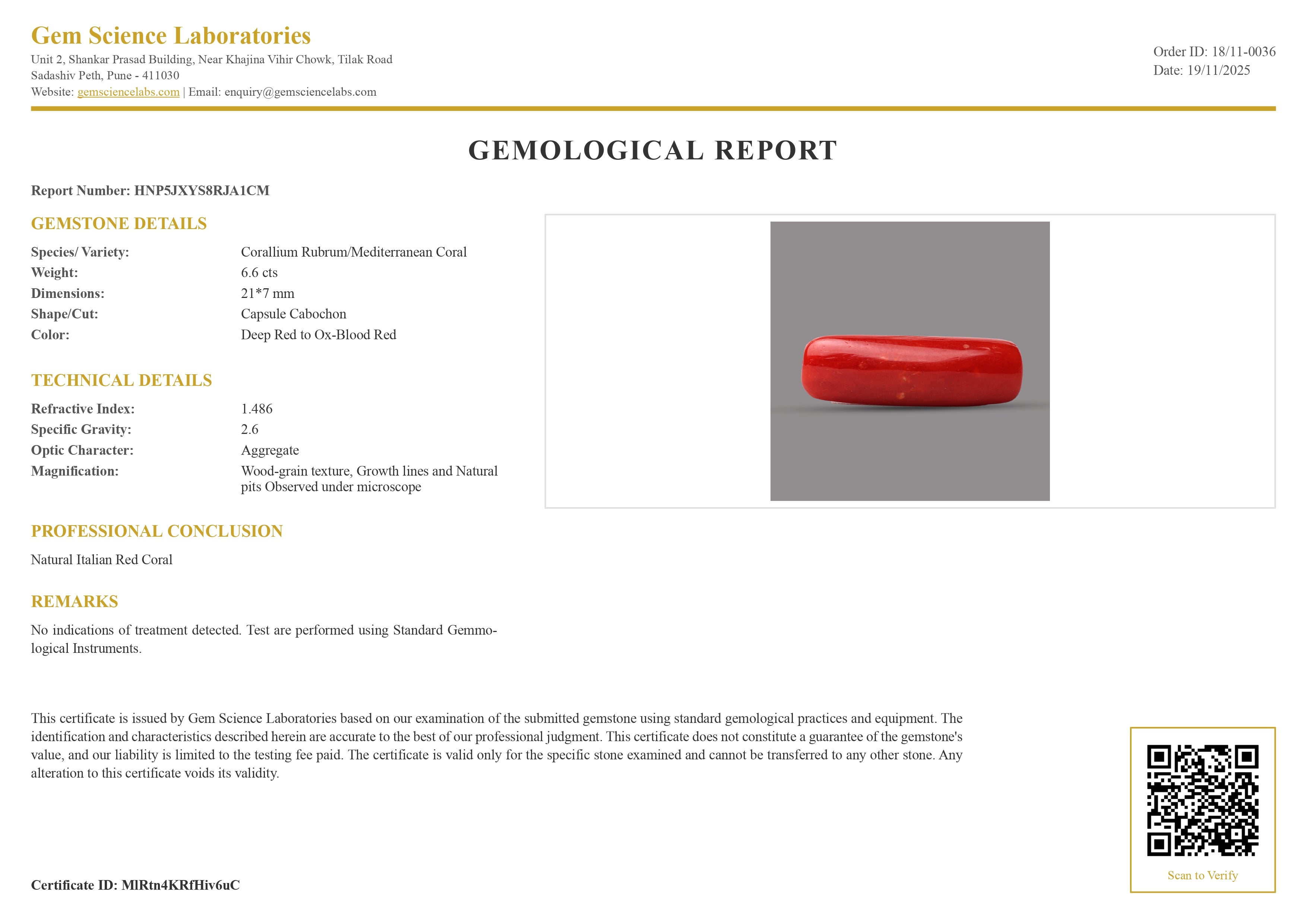 Red Coral Italian - 6.6 Carat