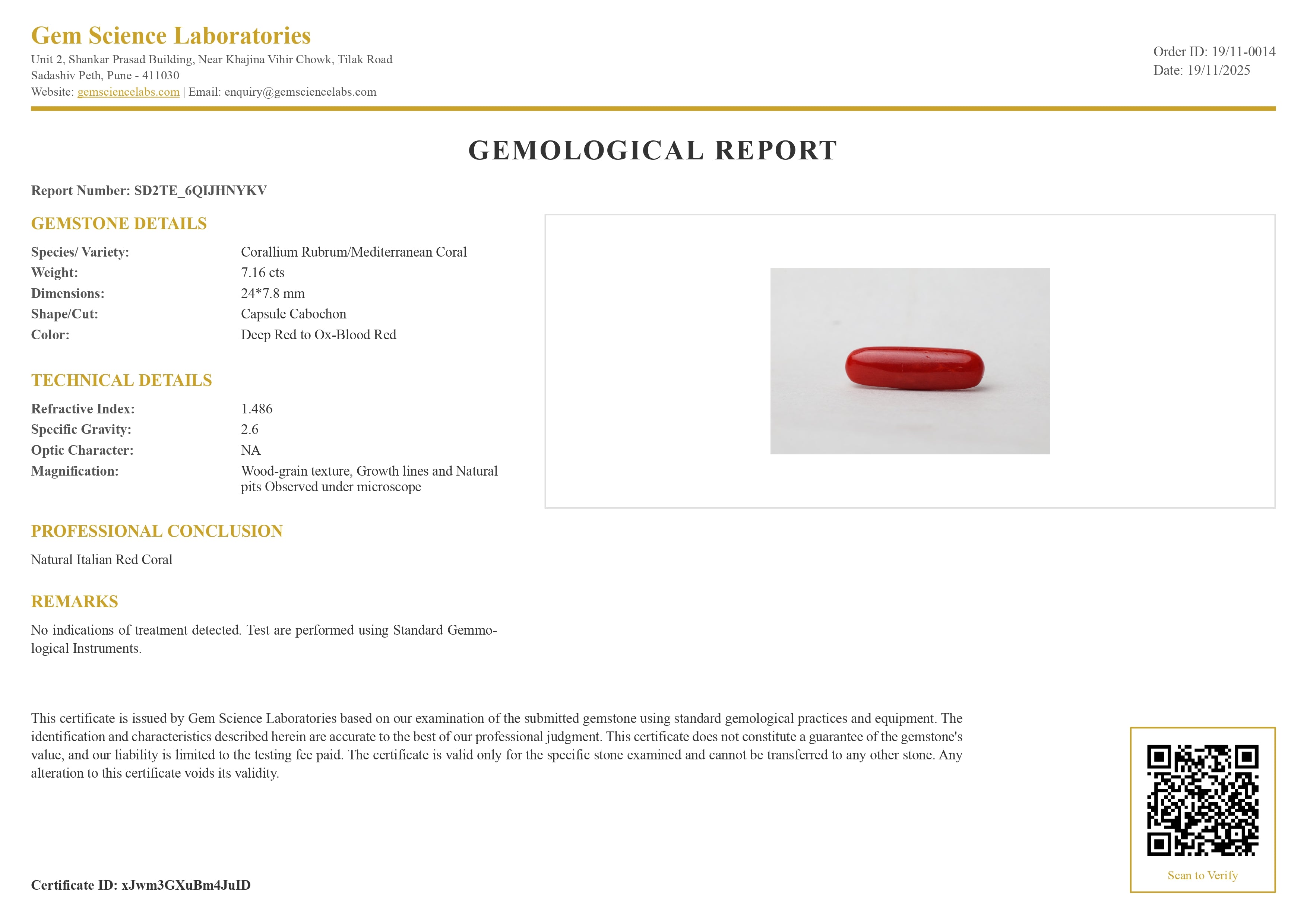 Red Coral Italian - 7.16 Carat