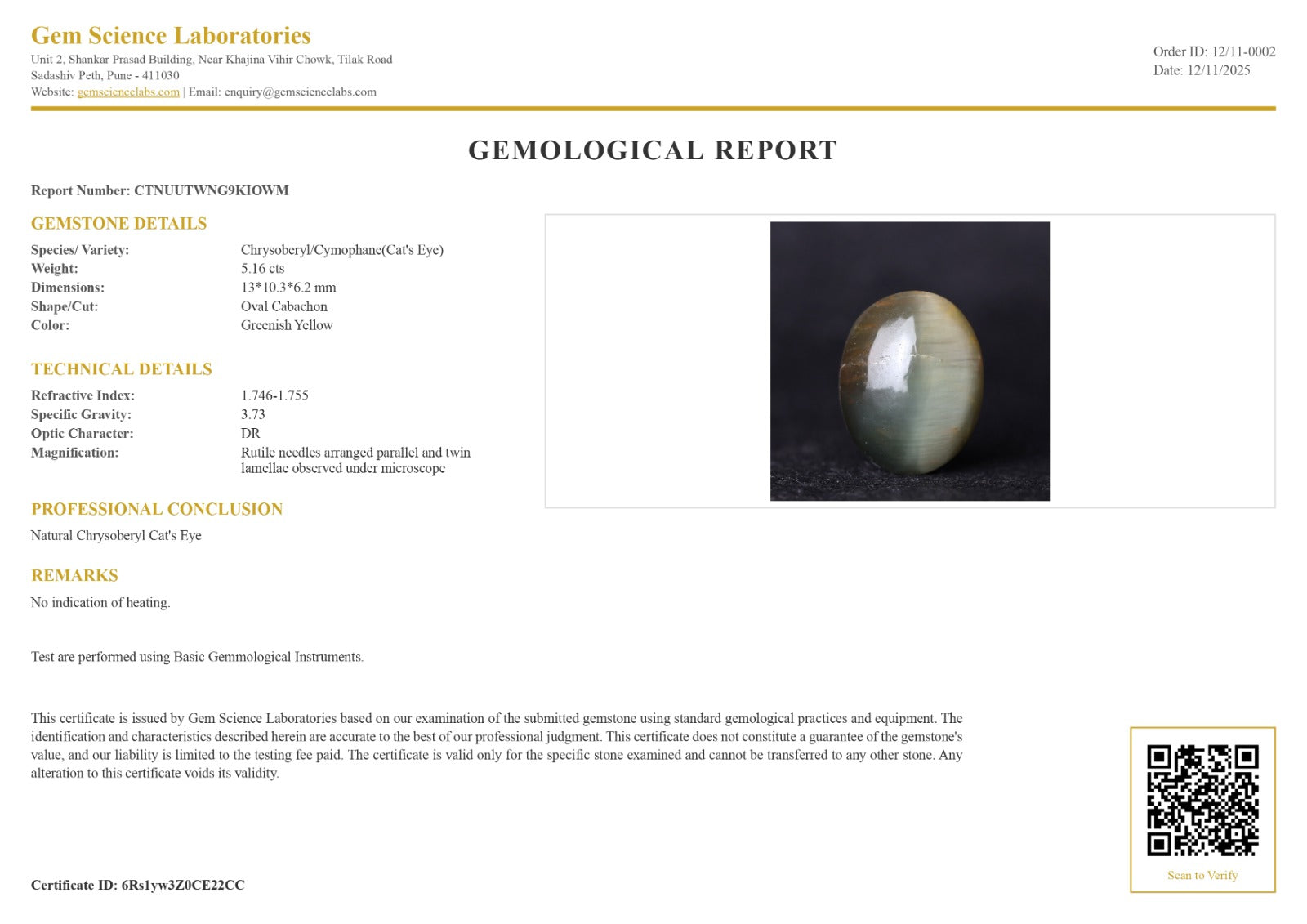 Cat’s Eye ceylon - 5.16 Carat