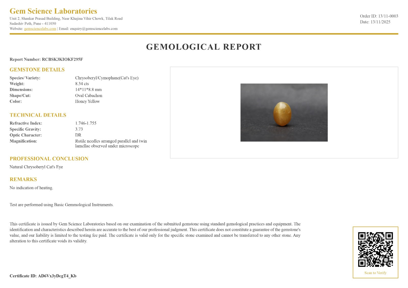 Cat’s Eye ceylon - 8.34 Carat