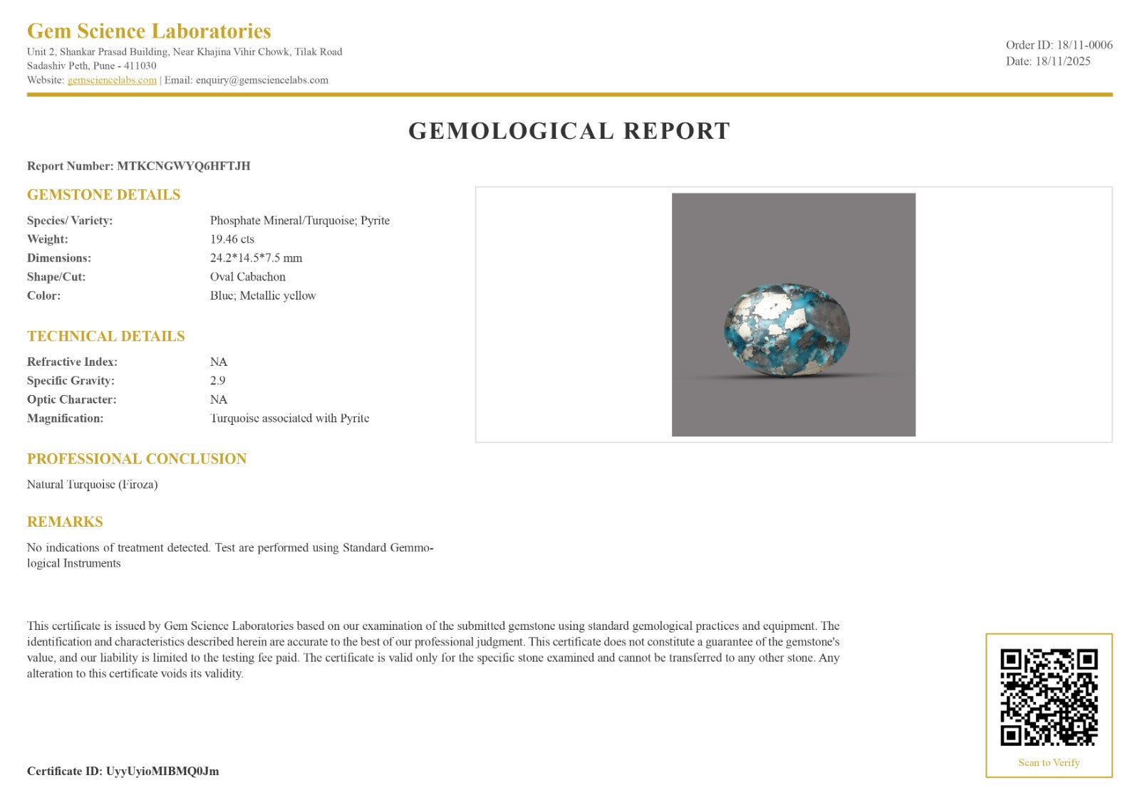Firoza 19.46 Carat