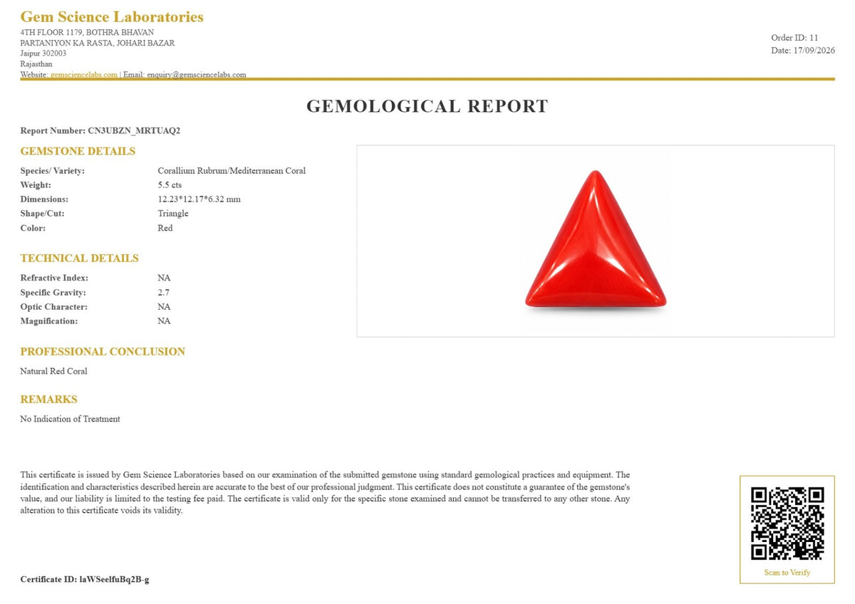 NATURAL ITALIAN RED CORAL (TRIANGLE)