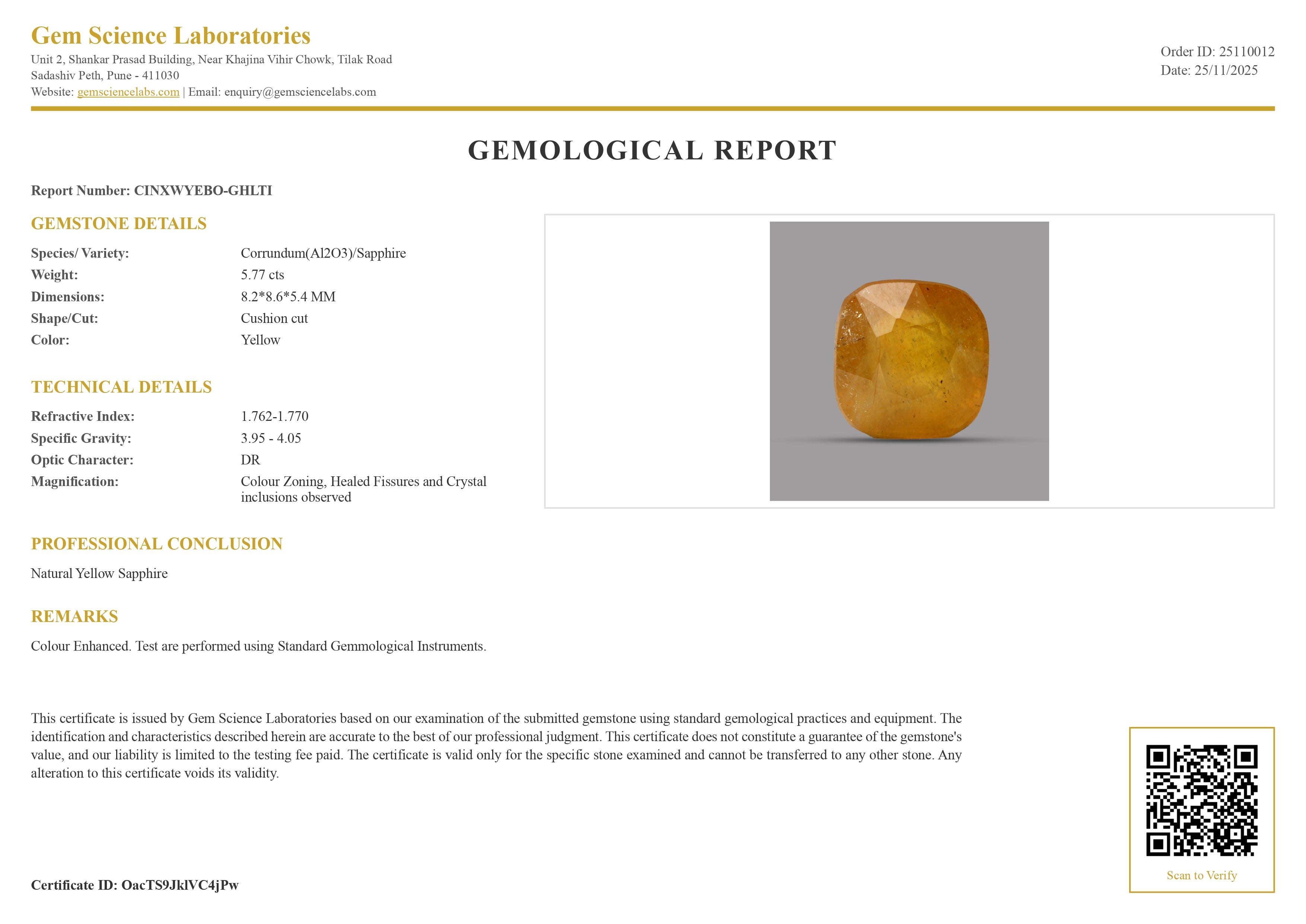 Yellow Sapphire - 5.77 Carat