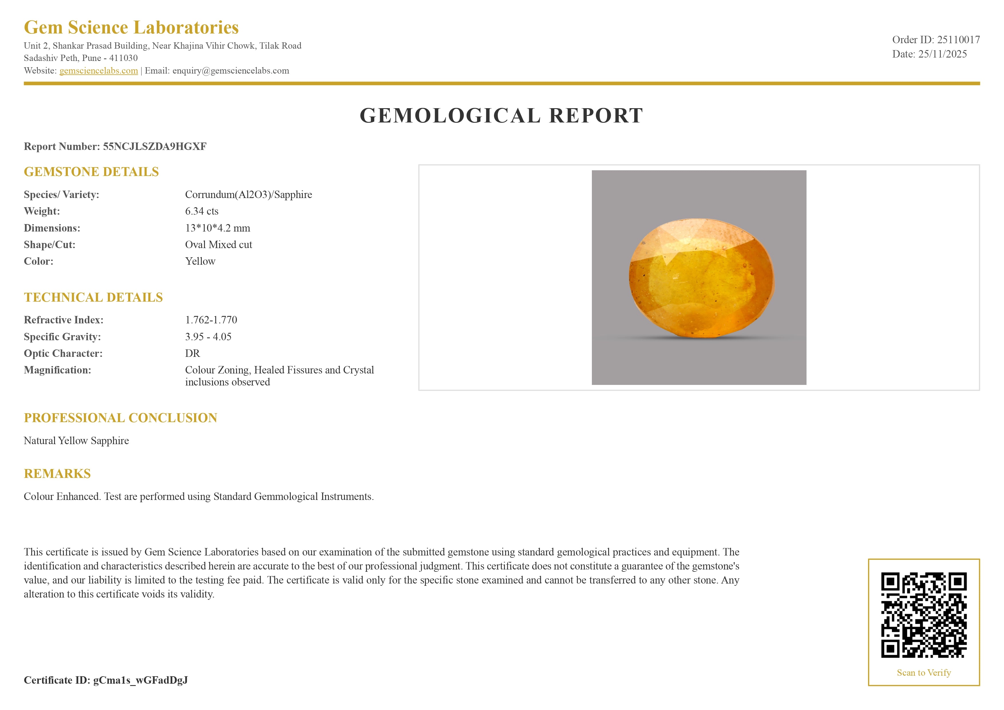 Yellow Sapphire - 6.34 Carat