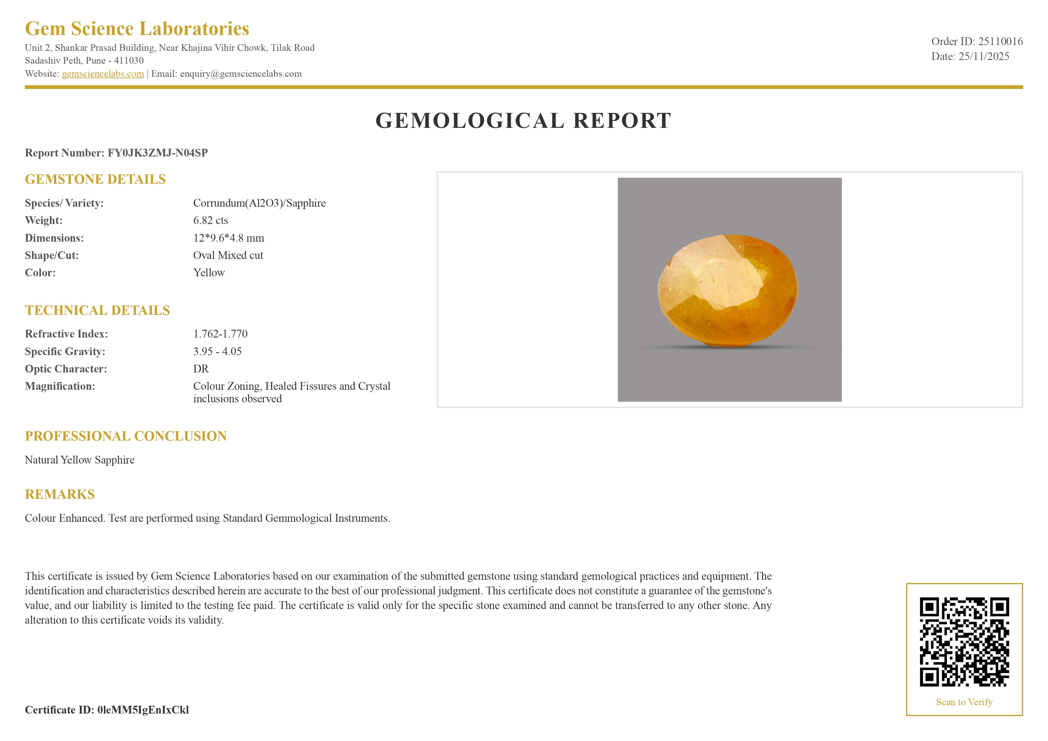 Yellow Sapphire - 6.82 Carat