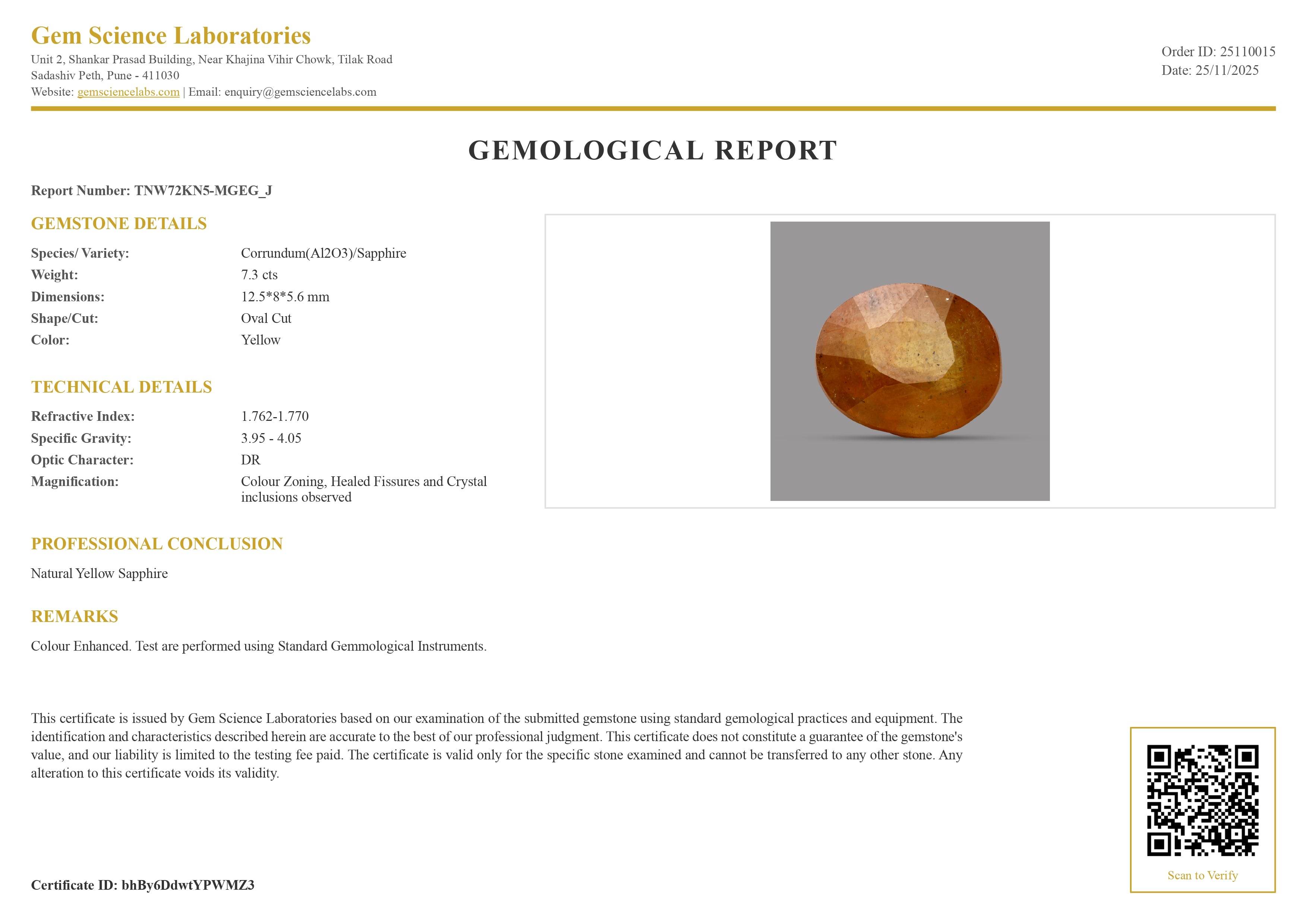 Yellow Sapphire - 7.30 Carat