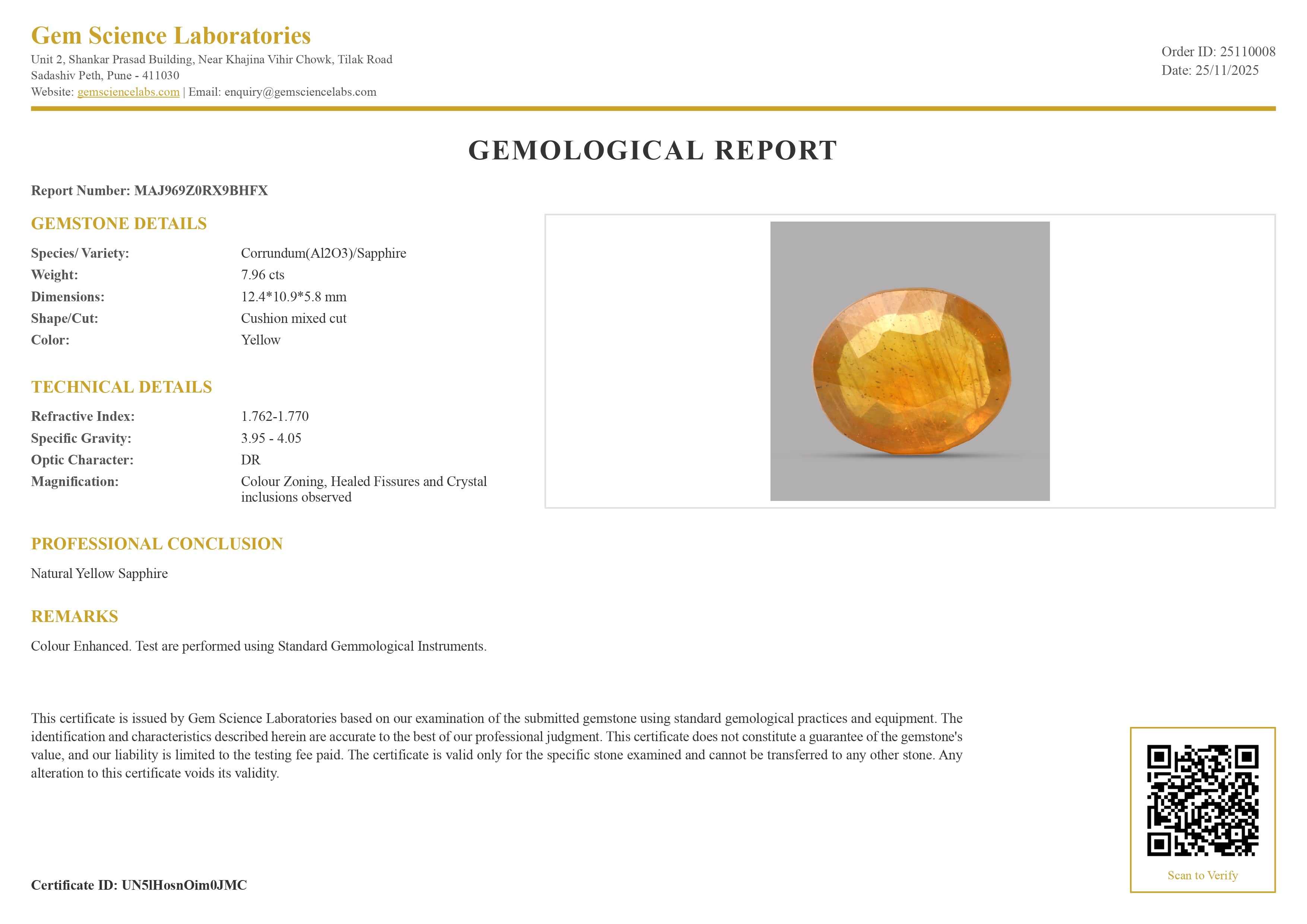 Yellow Sapphire - 7.96 Carat