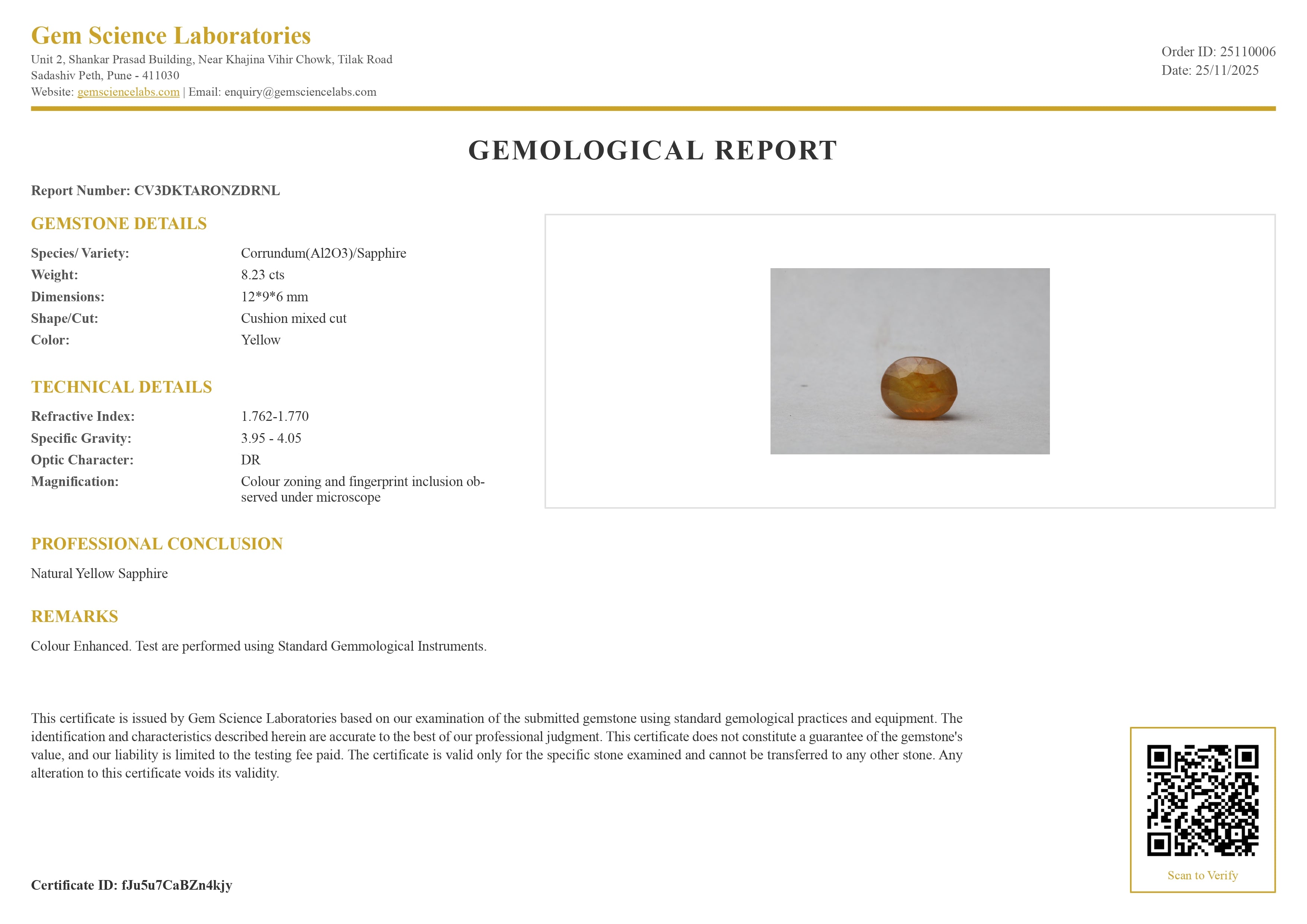 Yellow Sapphire - 8.23 Carat