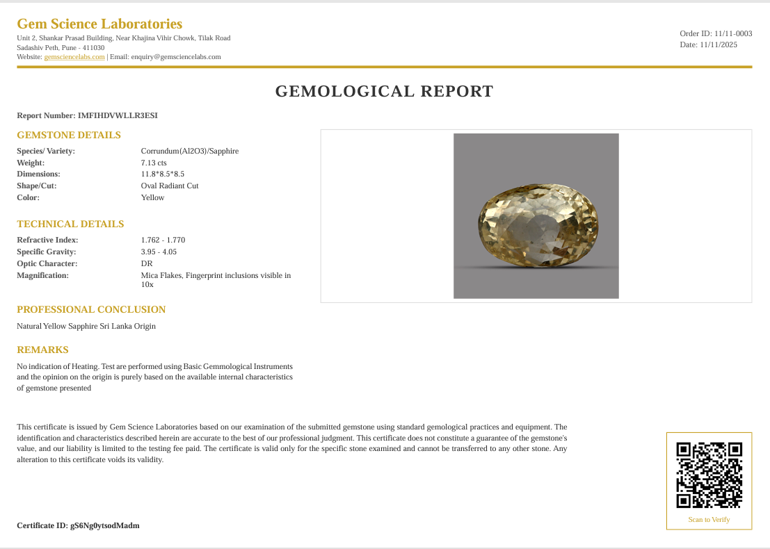 Yellow Sapphire - 7.13 Carat (Ceylon)