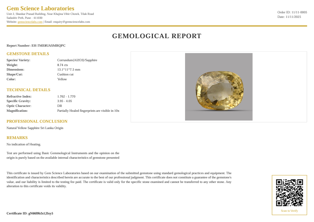 Yellow Sapphire - 8.74 Carat (Ceylon)