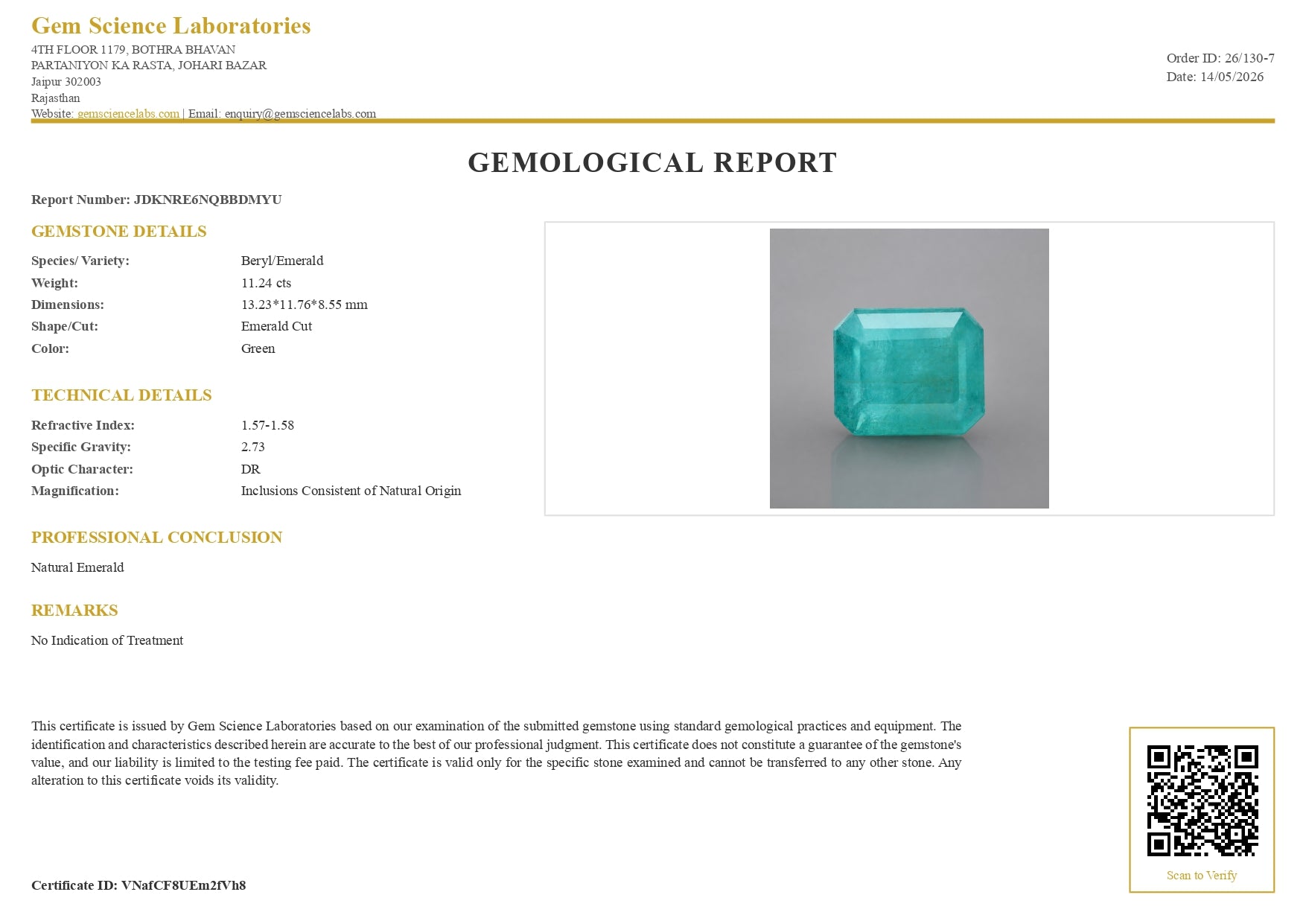 Emerald ( Panna ) - 11.24  Carat