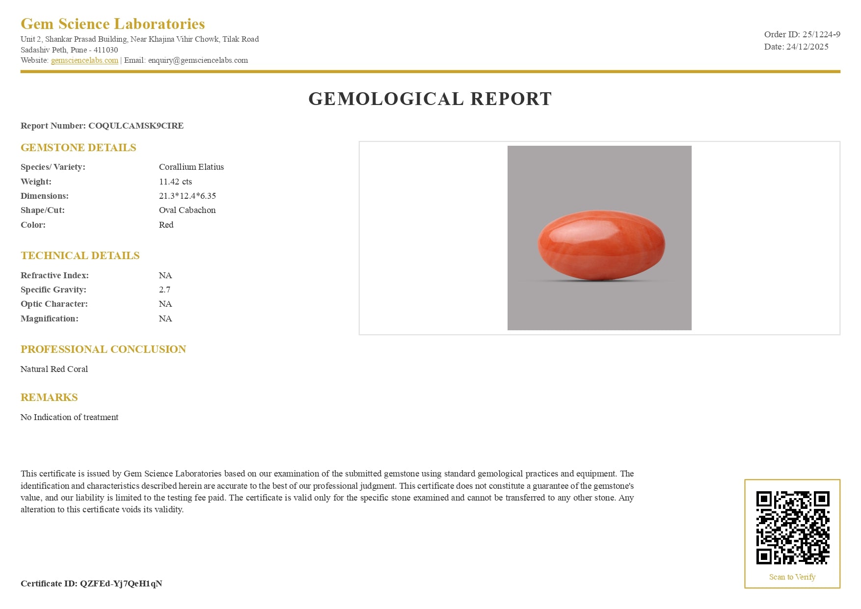 Red Coral - 11.42 Carat