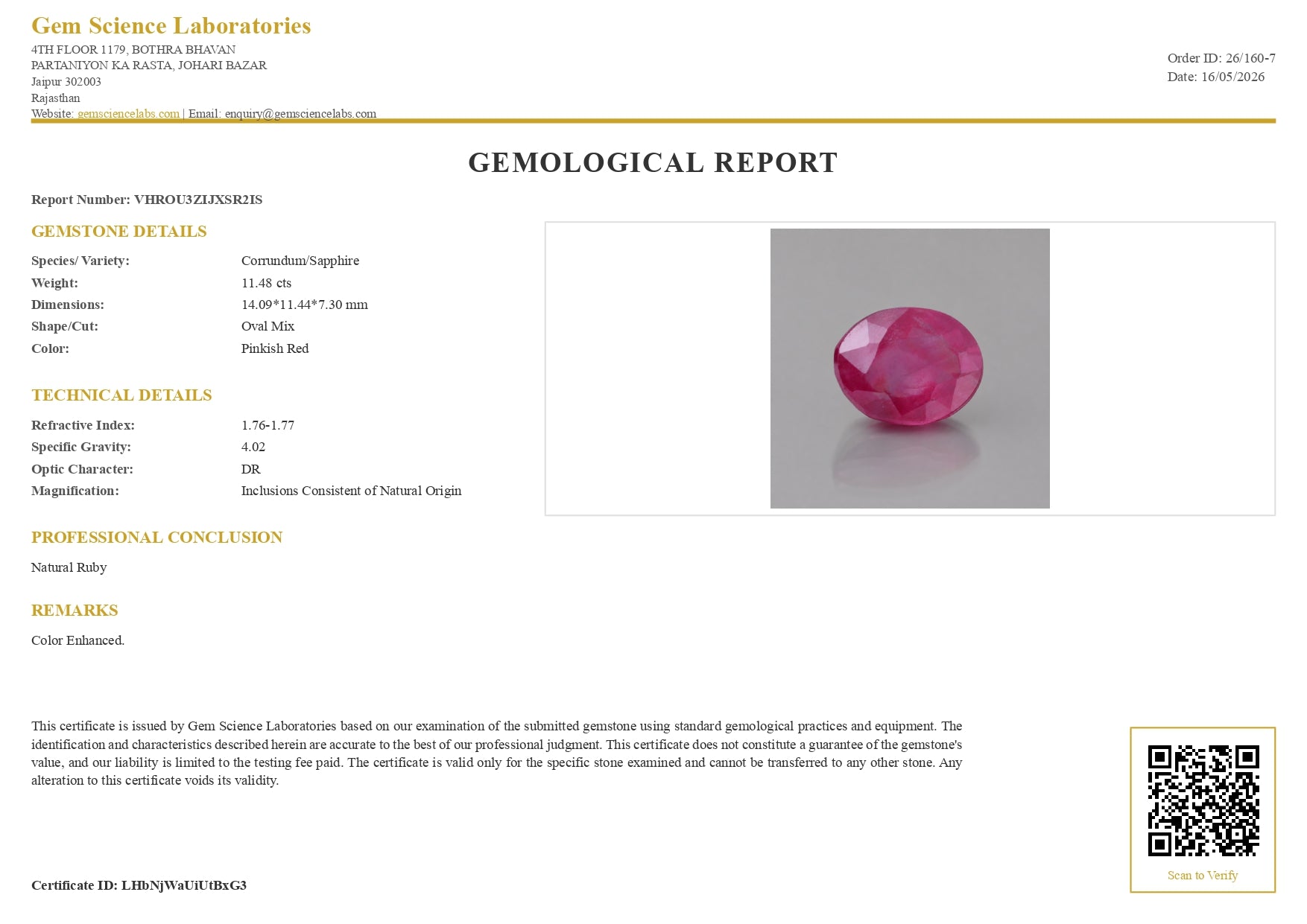 Ruby (Bangkok) - 11.48 Carat