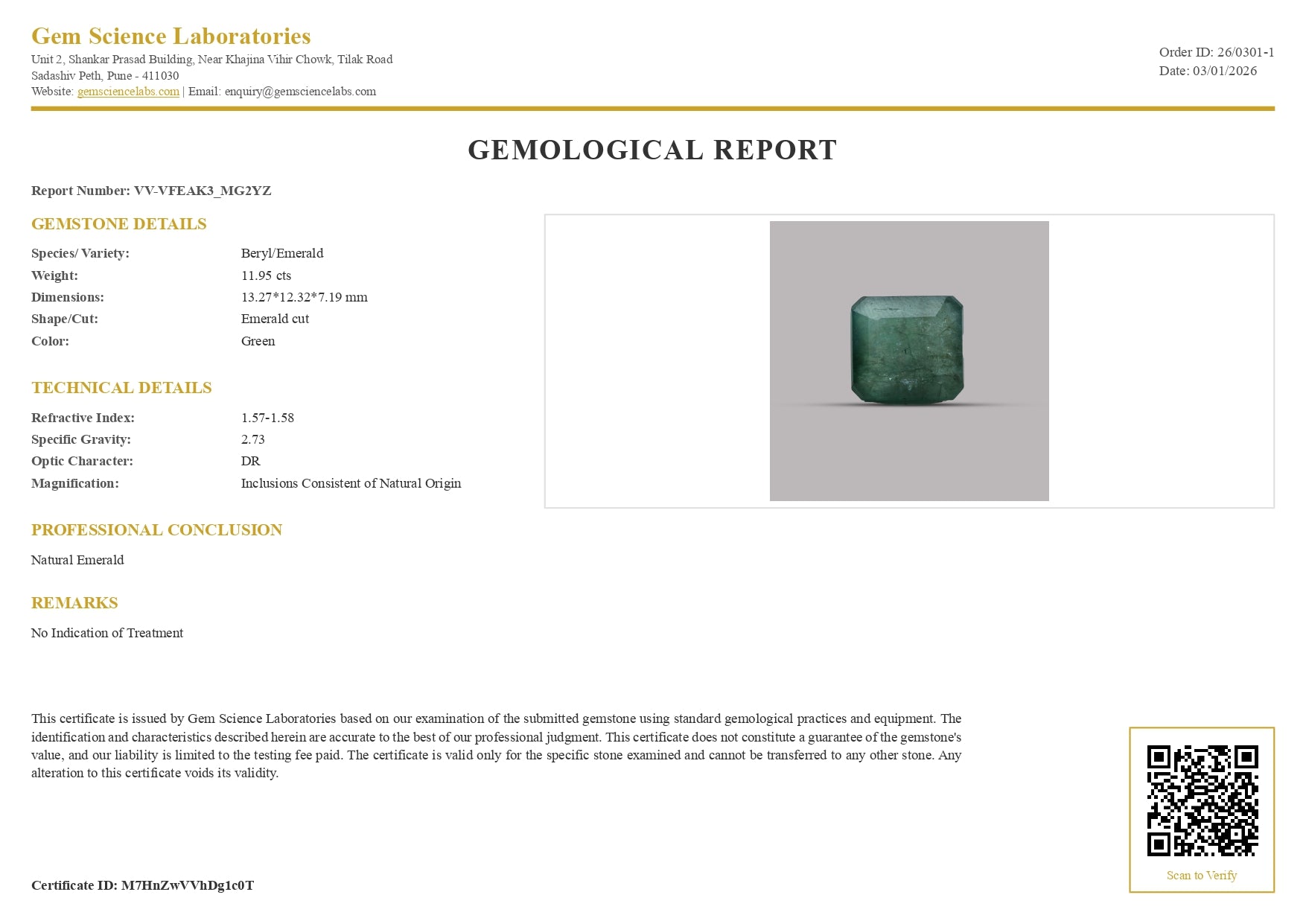 Emerald ( Panna ) - 11.95   Carat