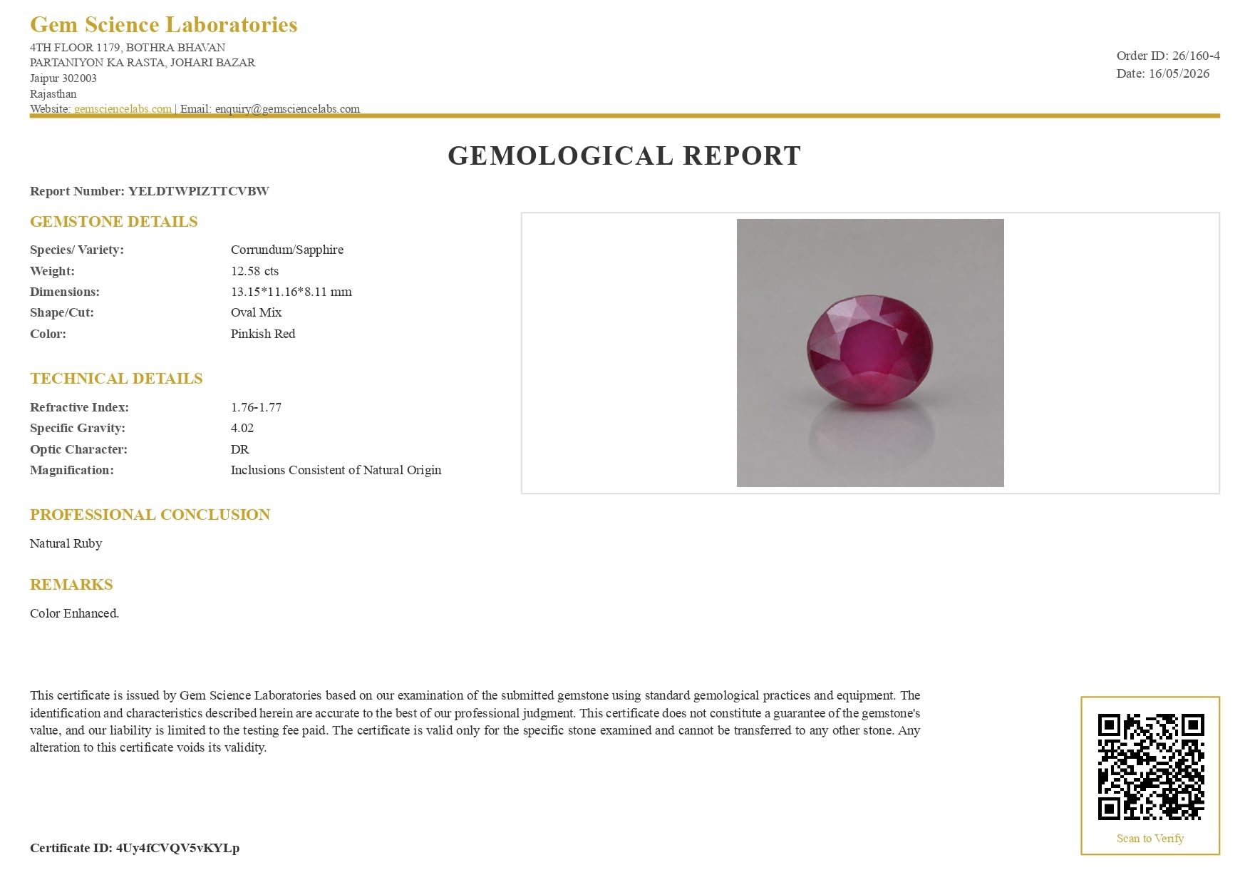 Ruby (Bangkok) - 12.58 Carat