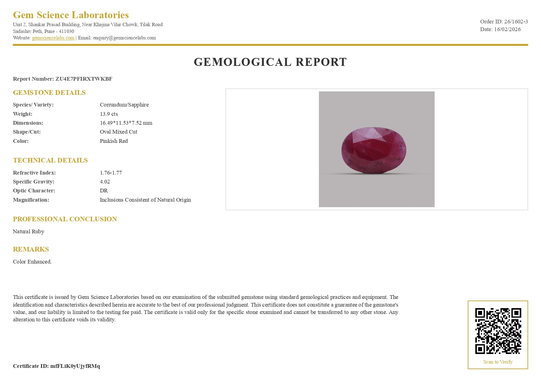 Ruby (Manik) - 13.90 Carat (New Burma)