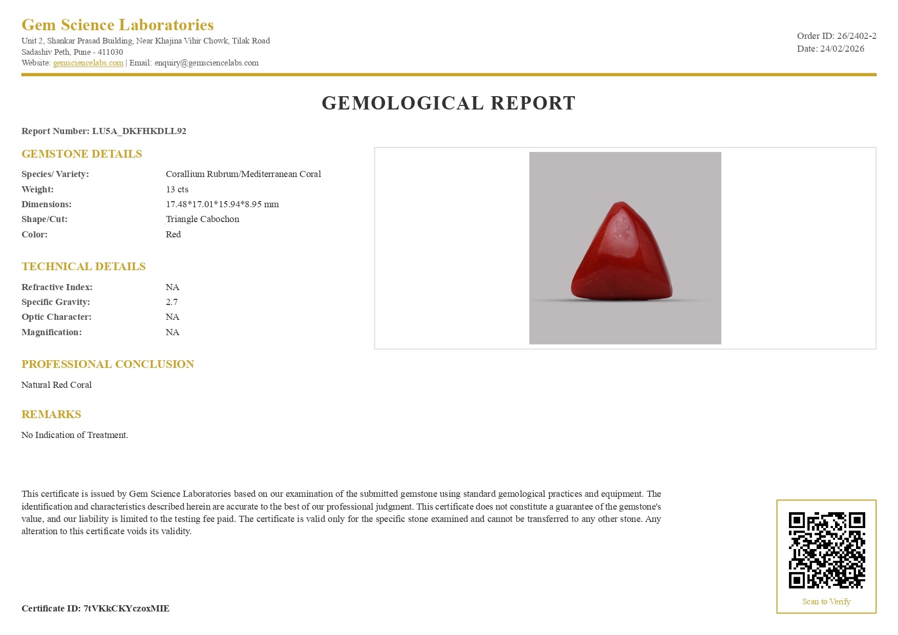 Red Coral - 13.00 Carat