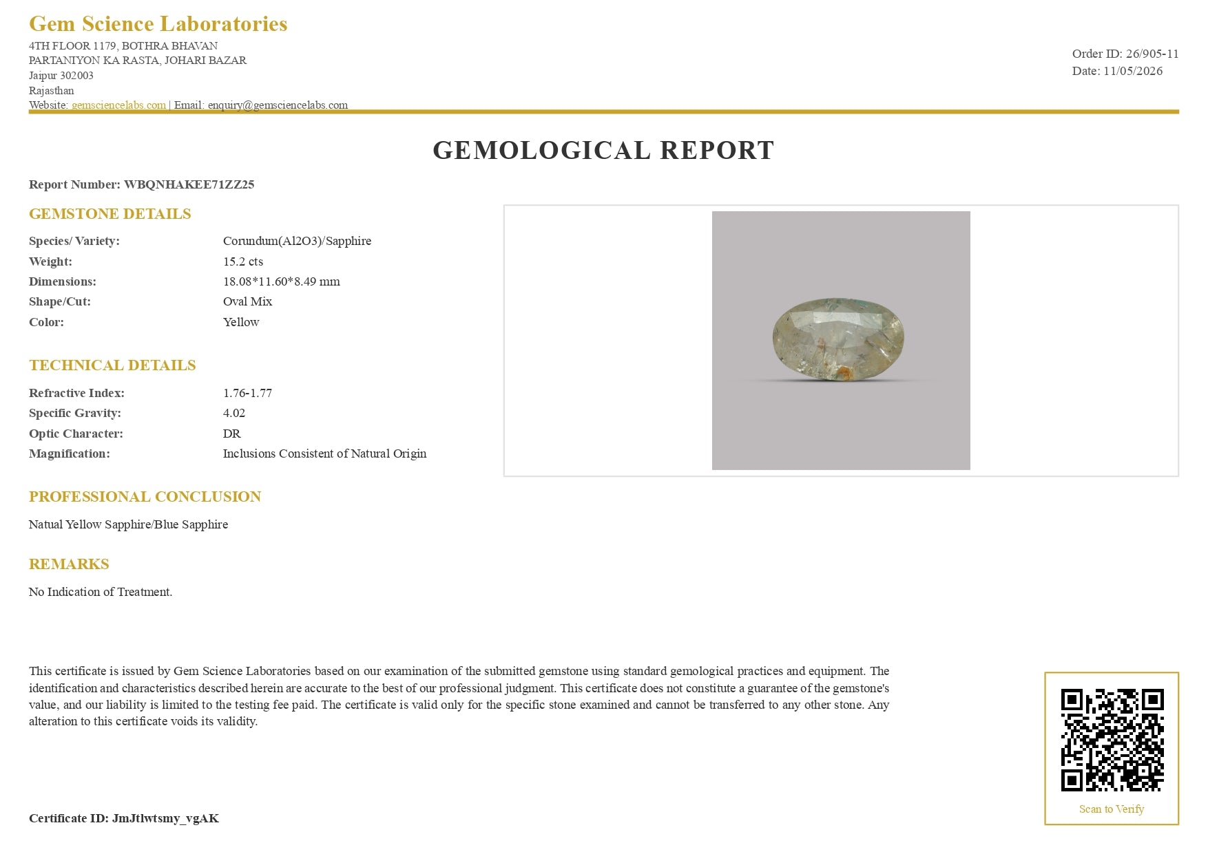 Yellow Sapphire -  15.02 Carat (Ceylon)
