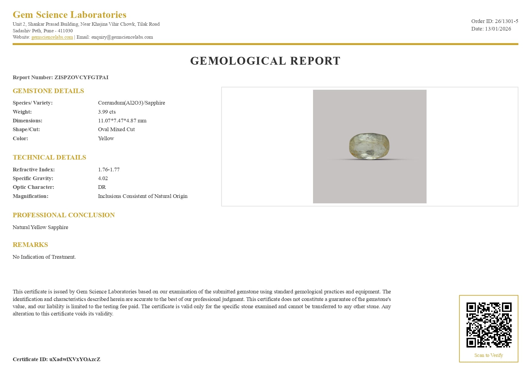 Yellow Sapphire -  3.99 Carat (Ceylon)