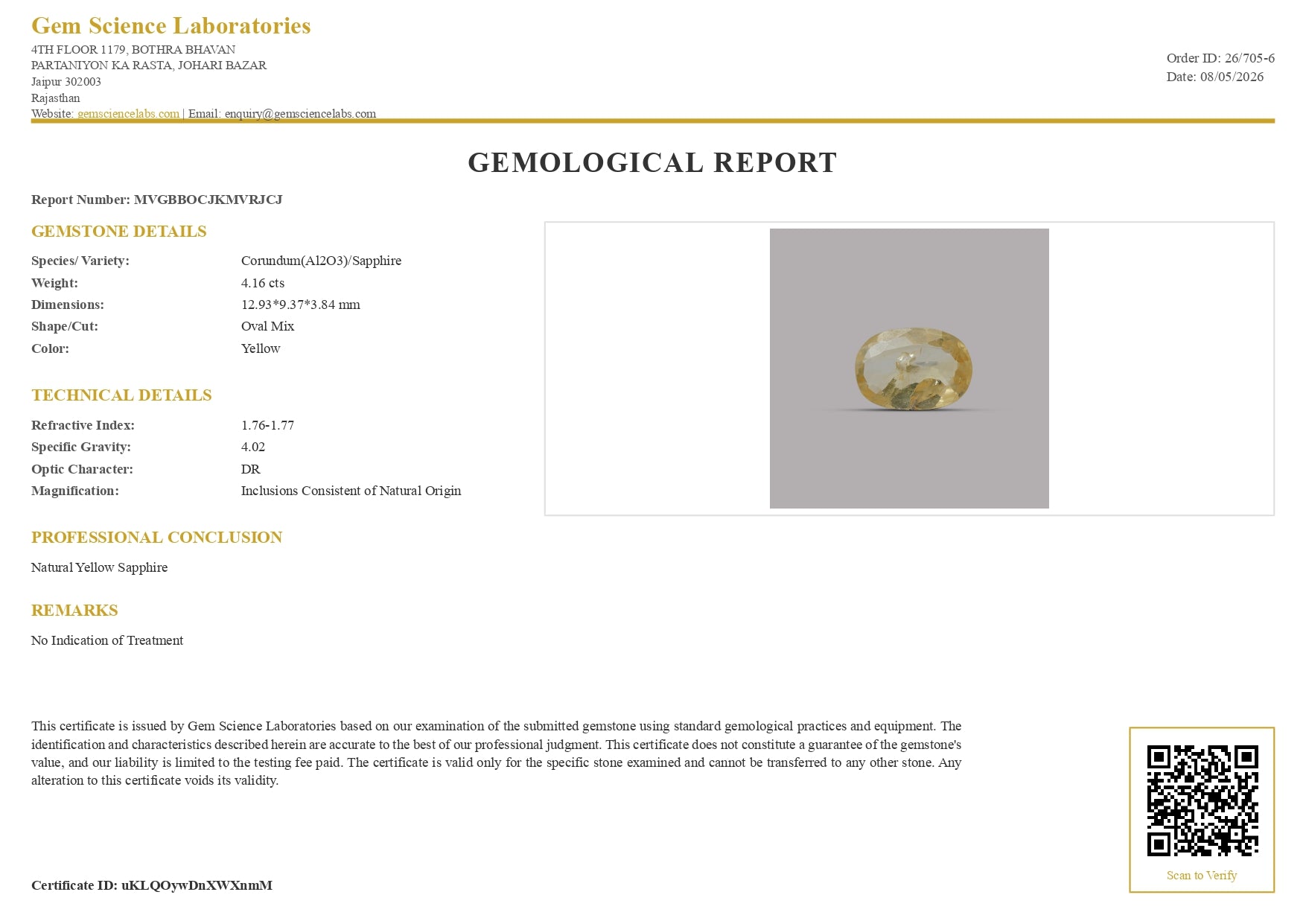 Yellow Sapphire -  4.16 Carat (Ceylon)