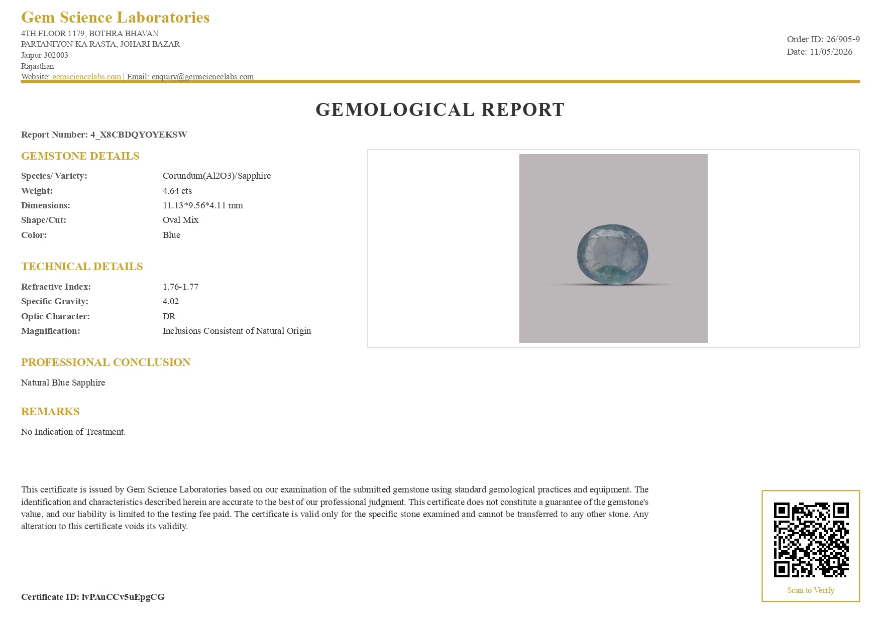 Blue Sapphire - 4.64 Carat (Ceylon)