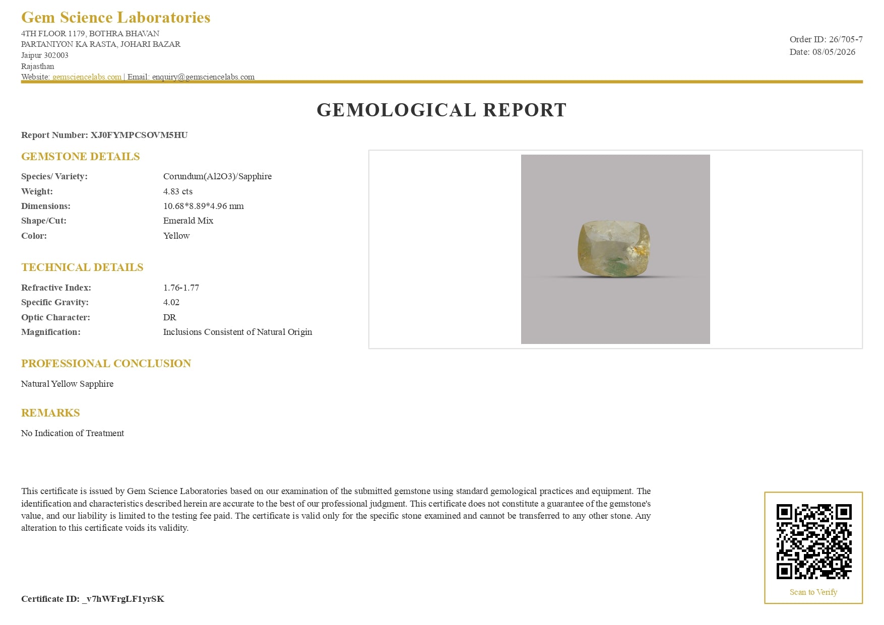 Yellow Sapphire -  4.83 Carat (Ceylon)