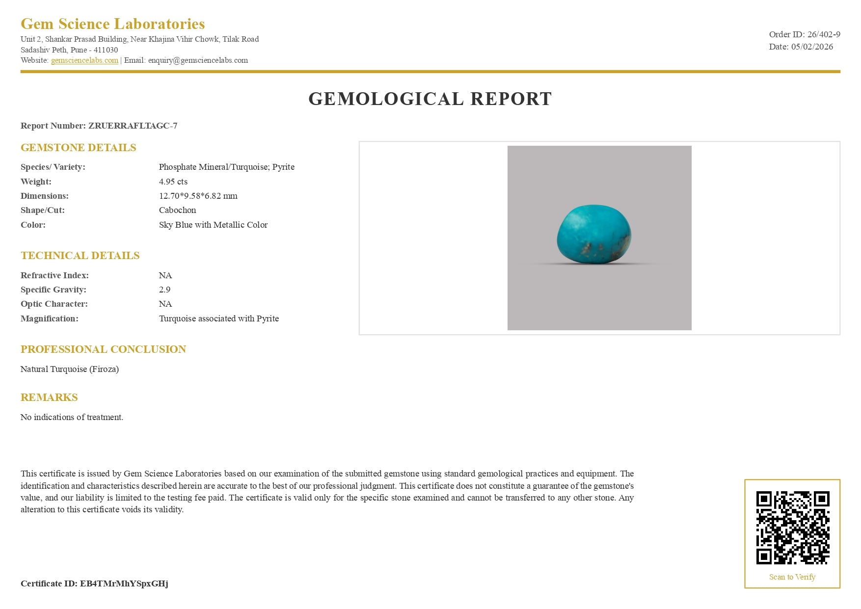 Firoza  4.95 Carat